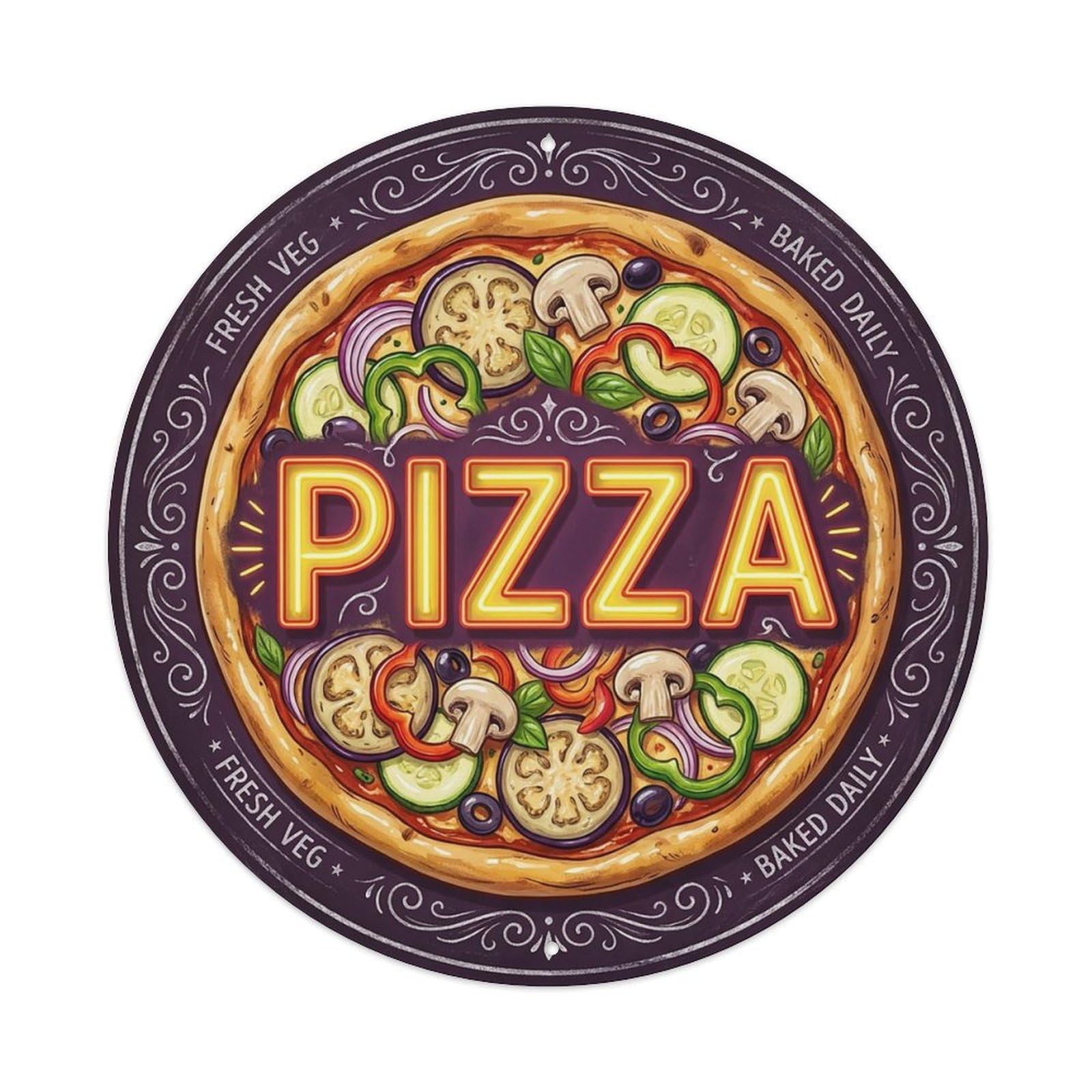 Yrnq 8X8inch Vintage Style Vintage Pizza Vegetarian Eggplant Zucchini Food Decoration Metal Tin Sign