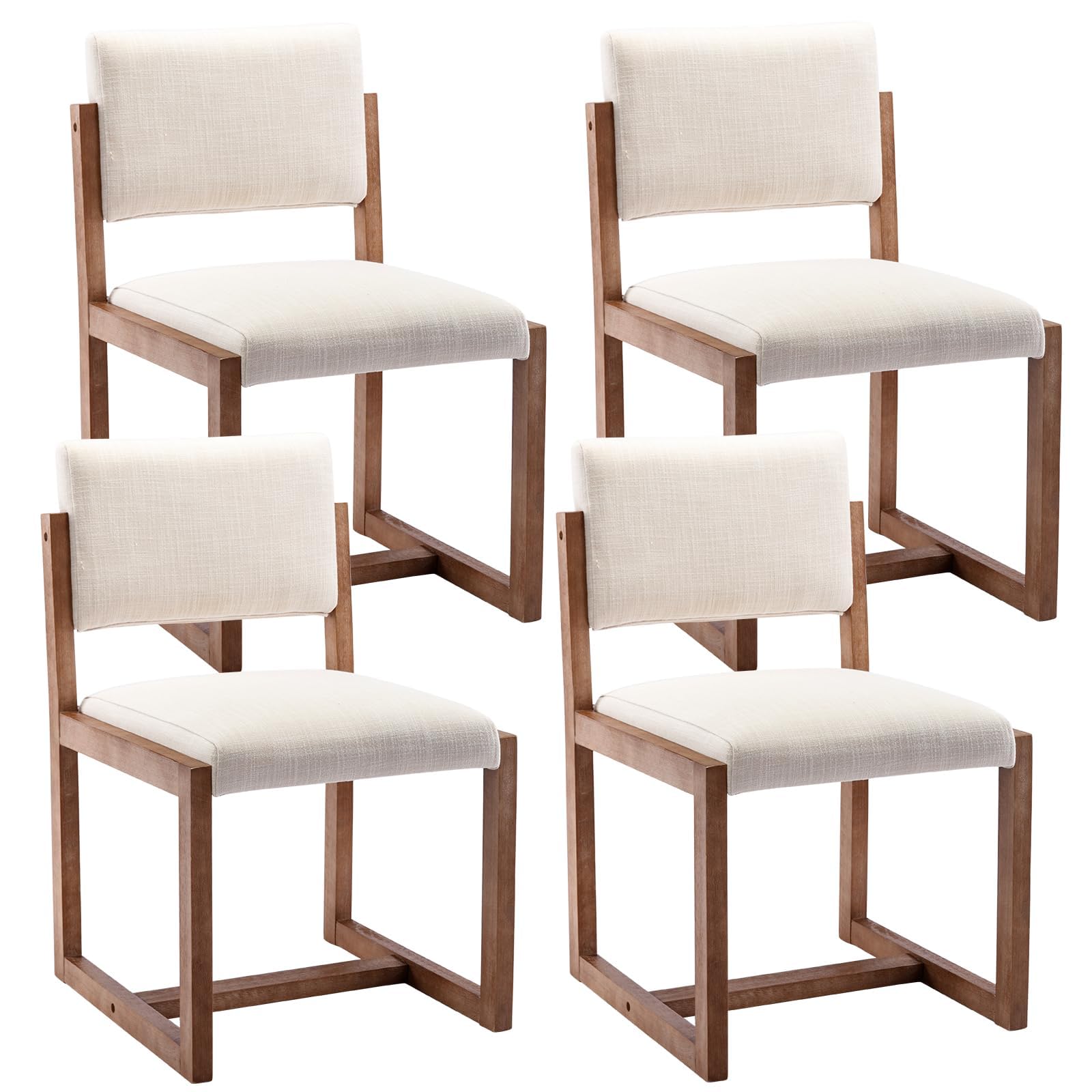 DUOMAY Upholstered Dining Chairs Set of 4, Mid-Century Modern Dining Room Chairs, Linen Fabric Kitchen Side Chairs with Wood Legs, Beige