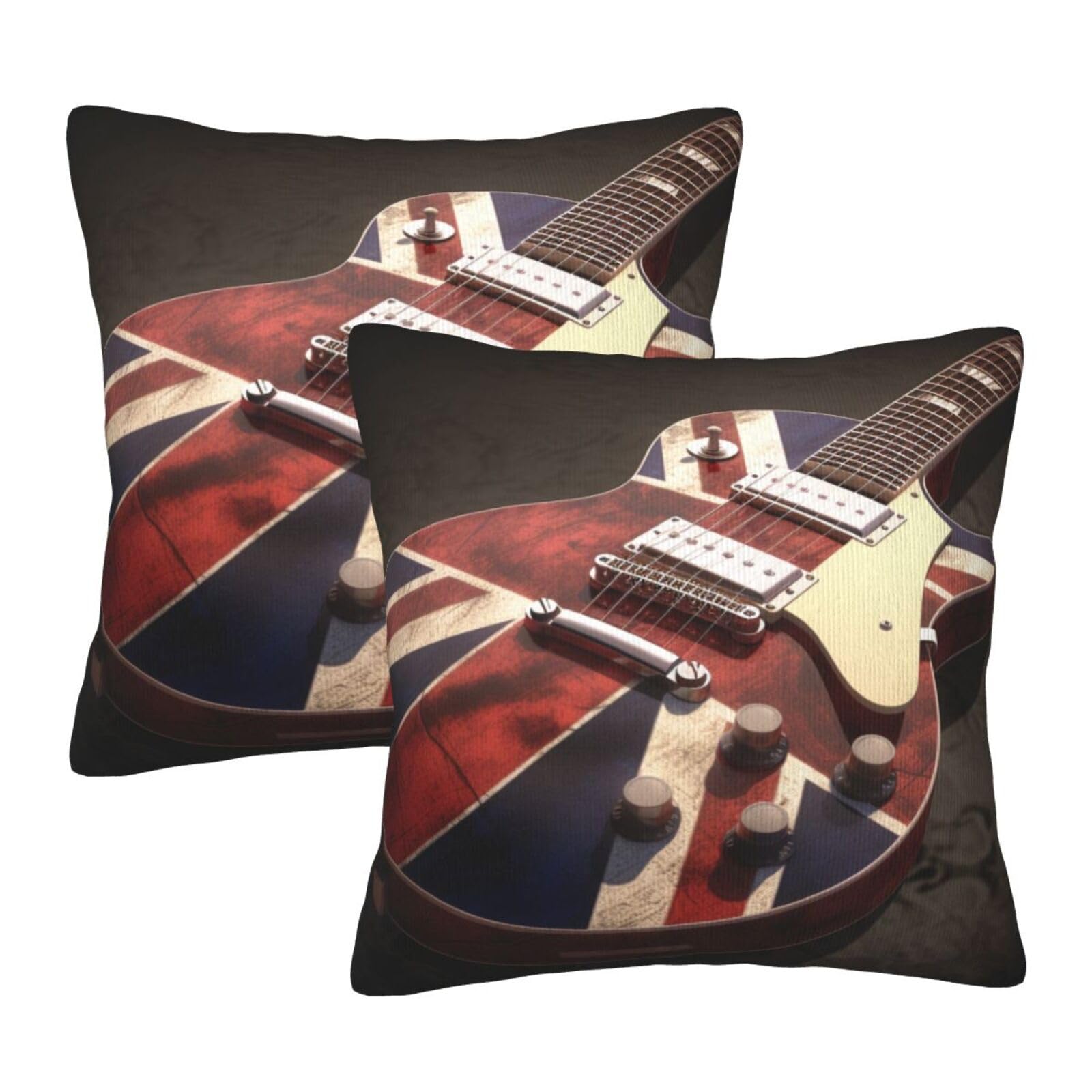 Kcgsdegv White Guitar British Flag Printed 2-Piece Pillowcase 50X50 Cm - Soft Decorative Square Cushion Covers Throw Pillow Cover For Livingroom Couch Sofa Garden Car