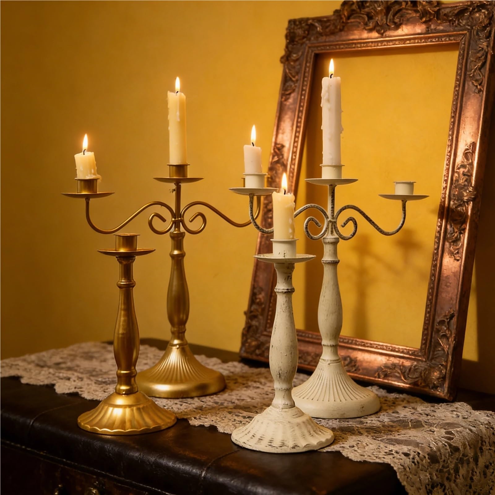portavelas cónicos de Hierro Candelabro de Metal 1/3/5 Brazos, candelabro Hierro, Pieza Central cónica Elegante for Halloween para Hogar(1 Arm Gold)