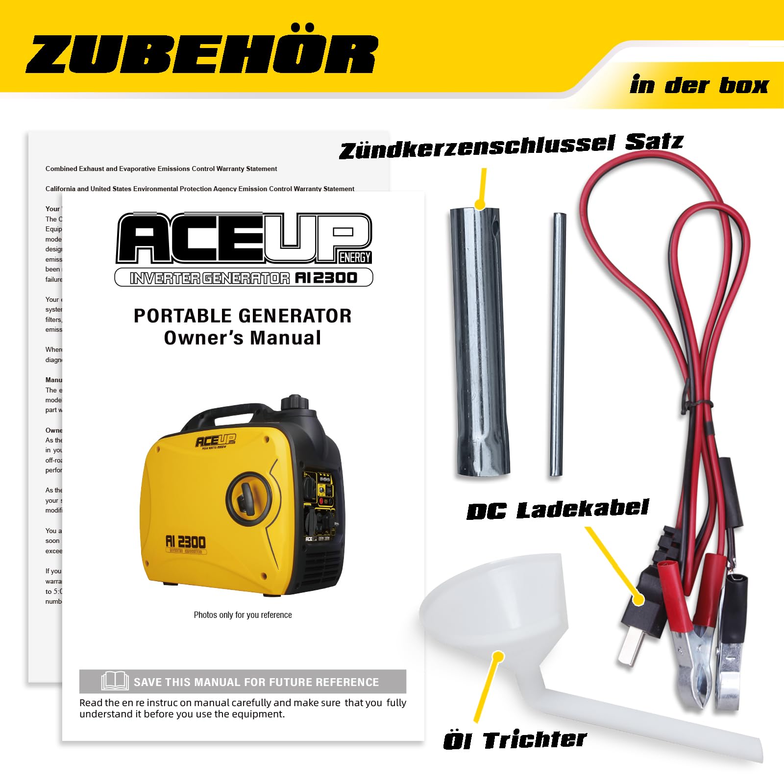 Aceup Energy - Generador eléctrico a gasolina con toma de corriente de 230 V, 2000 W