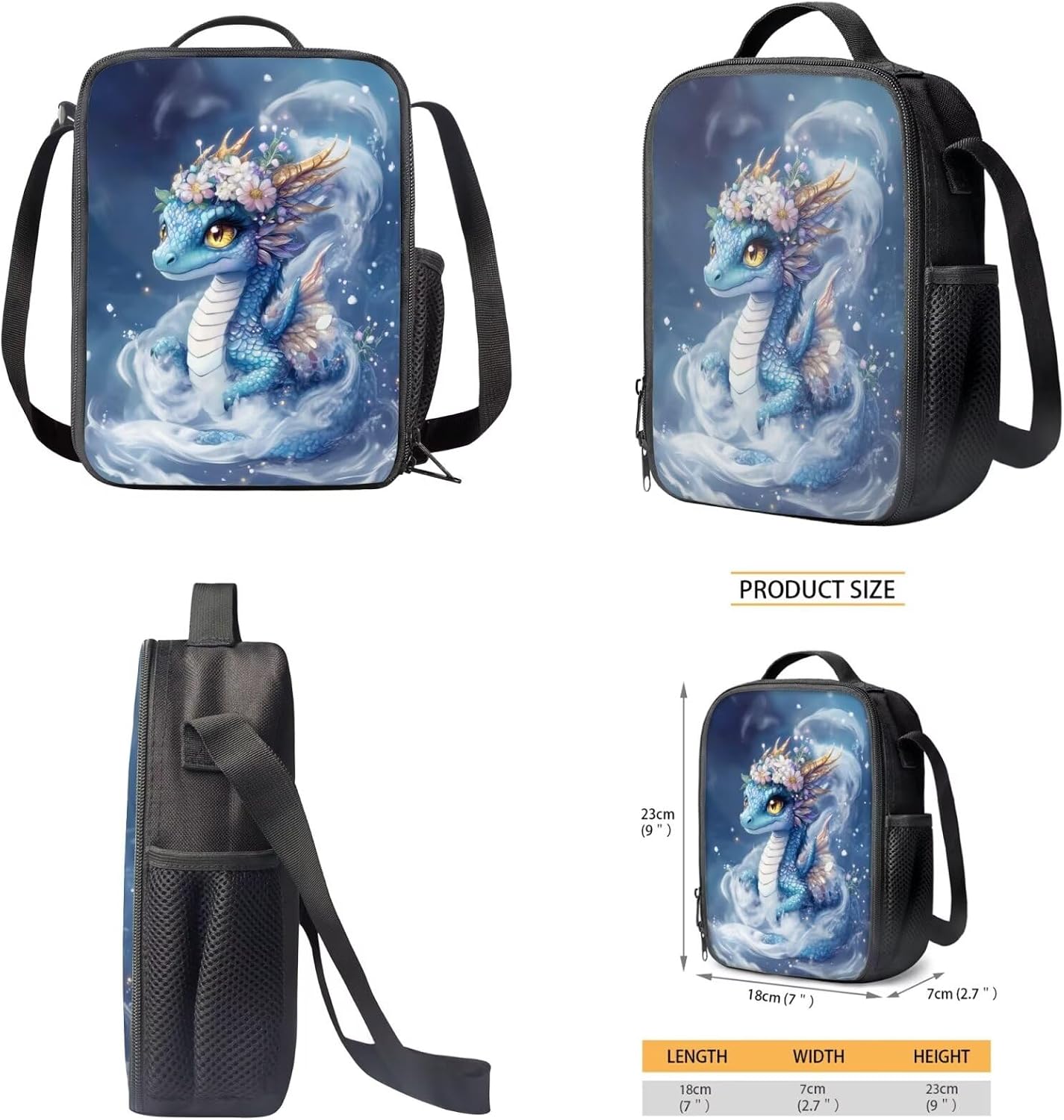 Dragon Bookbag with Lunch Box and Water Bottle Pouch Holder Pencil Case 4 Piece Back to School Cool Backpacks for Boys 7-8 Lunchbox Primary Student School Backpack Lunch Bag