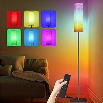 RGB Floor Lamp Living Room Floor Lamp with Remote Control & Foot Control, 3 Colors & 6 Modes RGB Dimmable Lamp with Lampshade, Floor Lamp for Bedroom, Living Room, Office