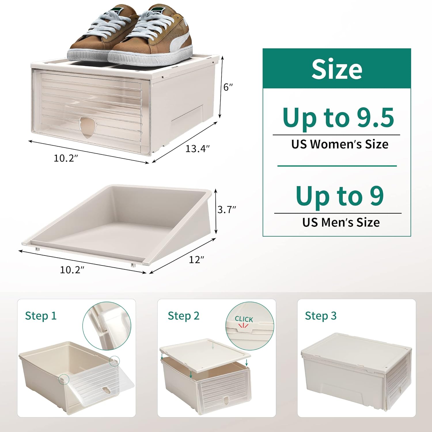 YITAHOME Shoe Storage Box, Set of 10 Shoe Storage Organizers Stackable Shoe Storage Box Rack Containers Drawers