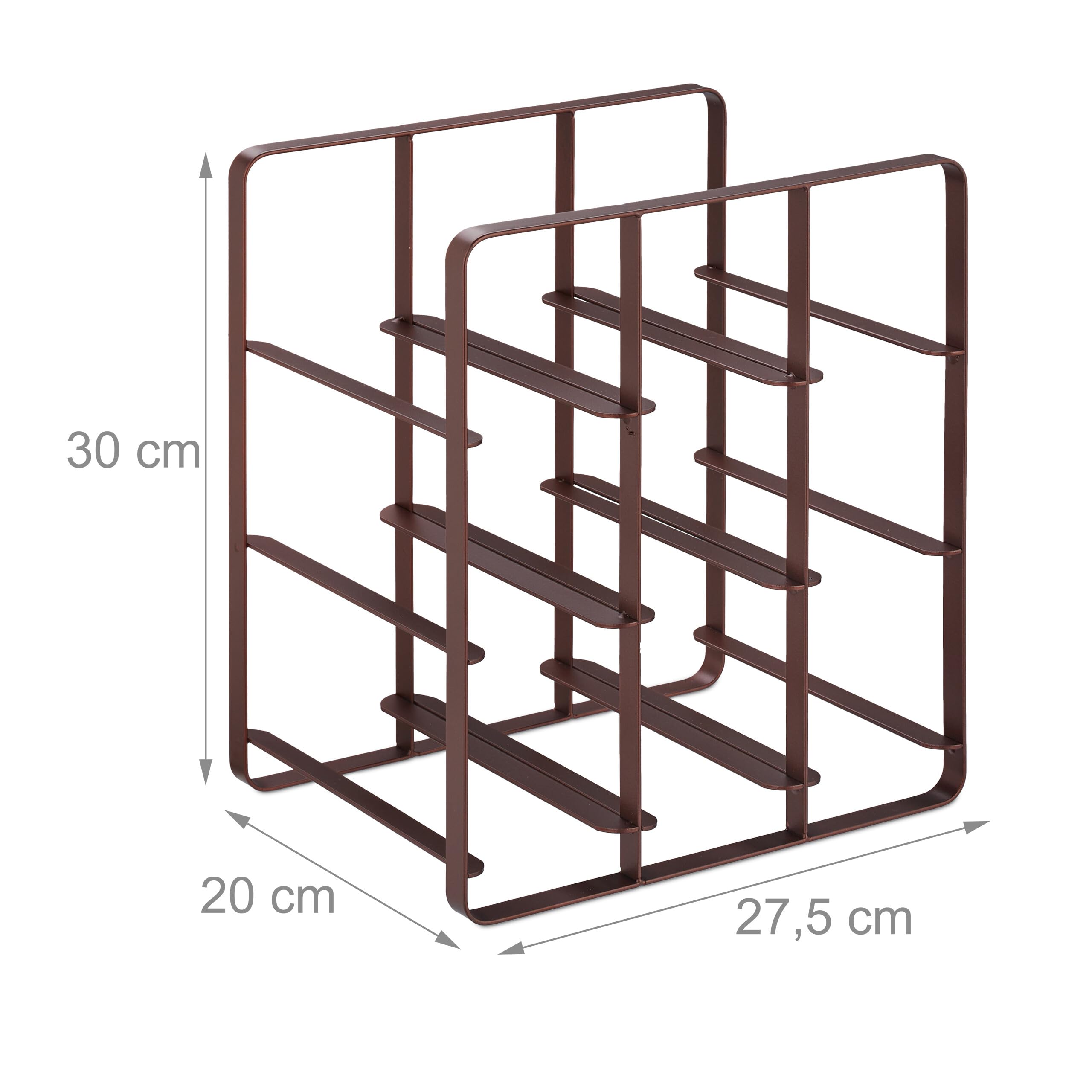 Relaxdays Cantinetta per 9 bottiglie, Scaffale Portabottiglie in Ferro Verniciato a Polvere, 30 x 27,5 x 20 cm, Marrone