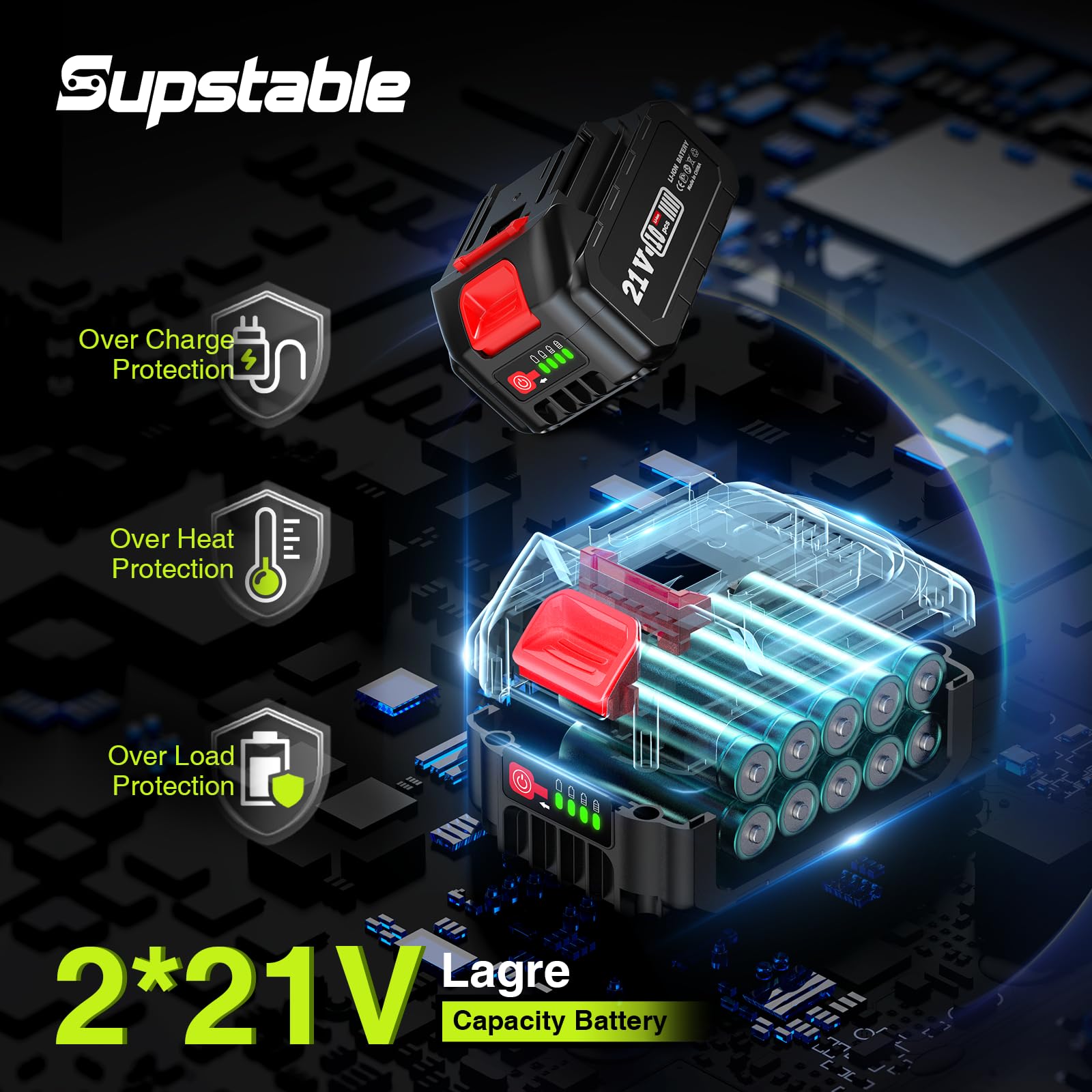 Supstable Élagueuse sur Perche sans Fil, Scie à Élaguer Télescopique de 8 Pouces avec Tête Pivotante à 180°, Mini Tronçonneuse avec 2 Batteries de 4000mAh & Chargeur, Perche Réglable jusqu'à 2,8M