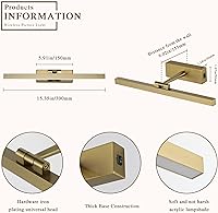Vista 6 de Joosenhouse Battery Operated Picture Light Wireless Gallery Light with Remote Control Rechargeable Wall Lights Brass 15.35" Dimmable and Timed Off