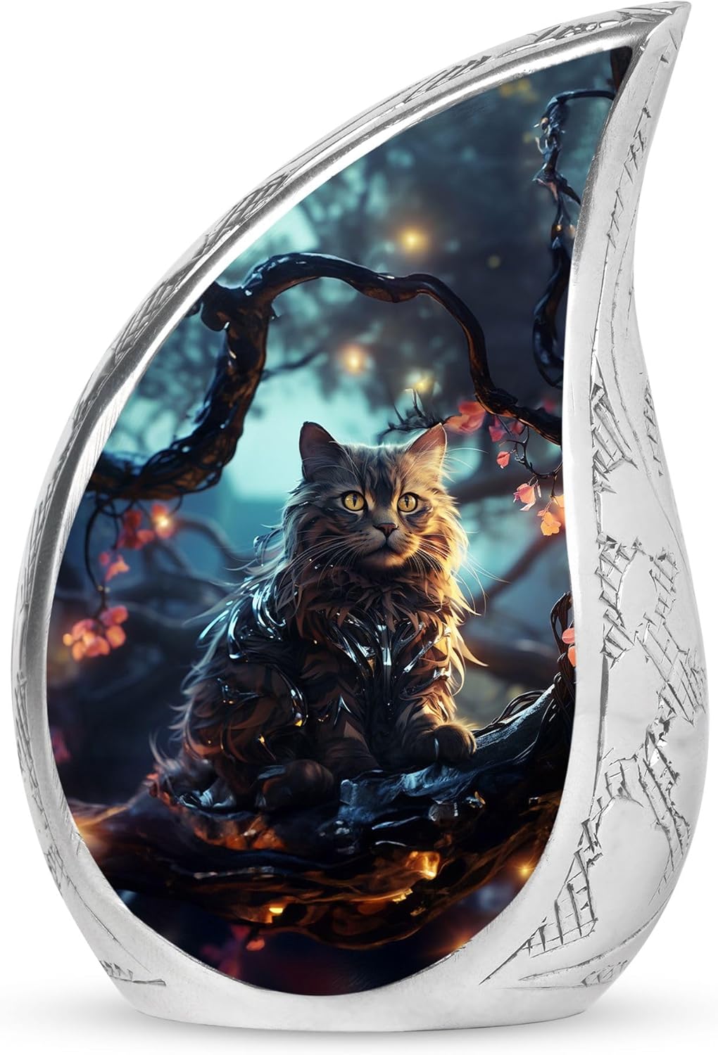 Mystic Forest Cat Teardrop Urns, Small Urns for Human Ashes, Urns for Human Ashes Adult Female, Metal Miniature Urn 3 Inch 1 Pcs, Urn for Ashes Adult Male, Cremation Keepsakes for Ashes