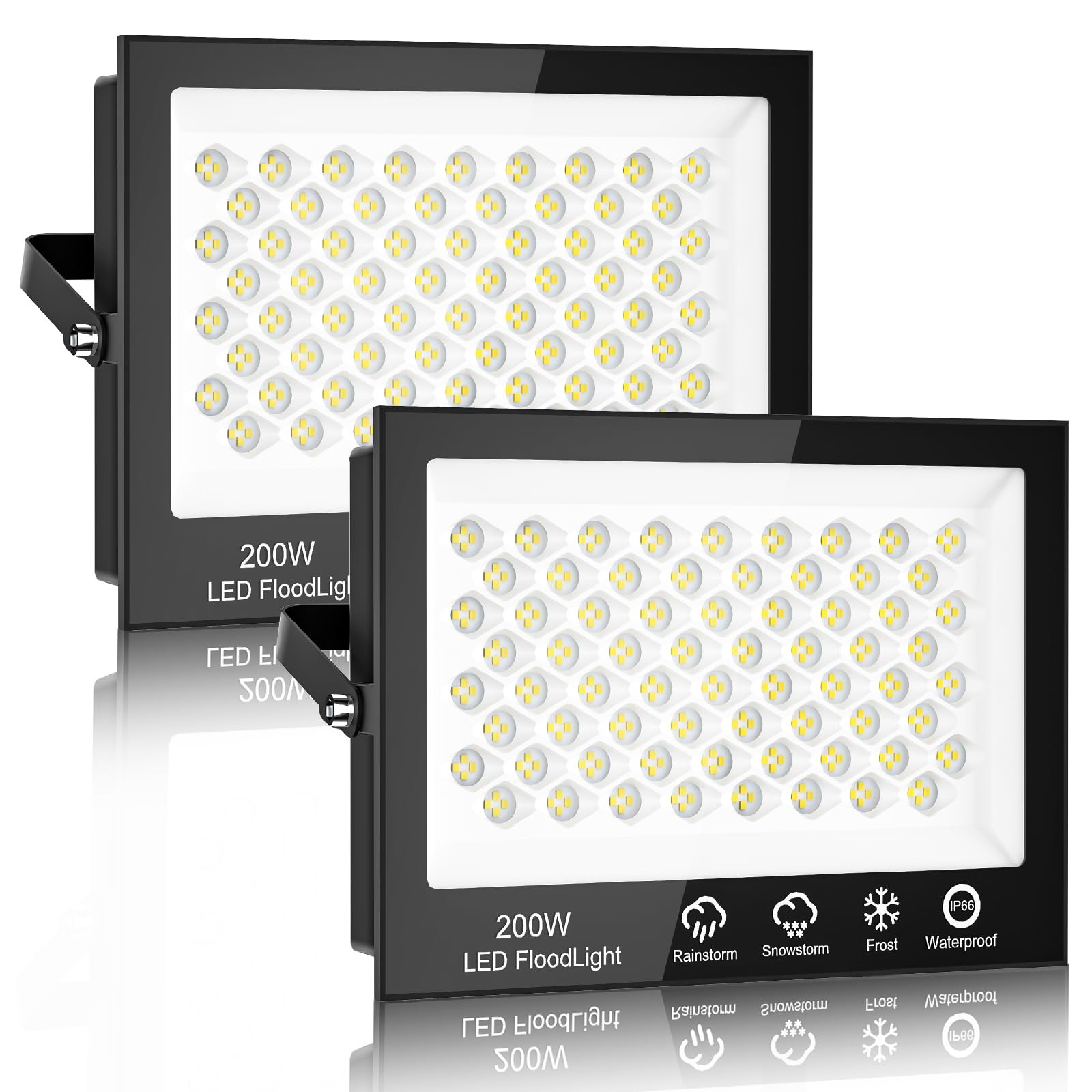 Sararoom Lot de 2 spots LED d'extérieur 200 W 20 000 lm 272 LED blanc froid 6500 K Projecteur extérieur IP65 étanche pour jardin, garage, cour, allée, portes, couloir