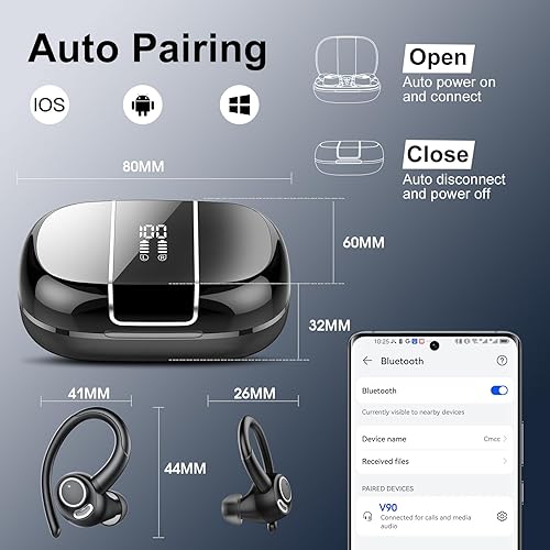 Miniatura 6 de Wireless Earbuds Bluetooth 5.3 Headphones Sports, 48H Over Ear Buds with ENC Mic, Stereo Deep Bass Bluetooth Earbuds with Secure Earhooks, LED