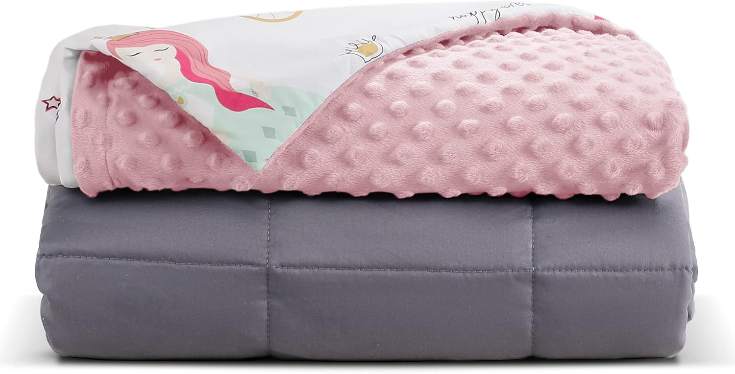 SLEEP ZONE Cooling Weighted Blanket for Throw Size (41″x60″, 7 lb) with Removable Minky Cover and Premium Glass Beads, Princess Castle Pattern