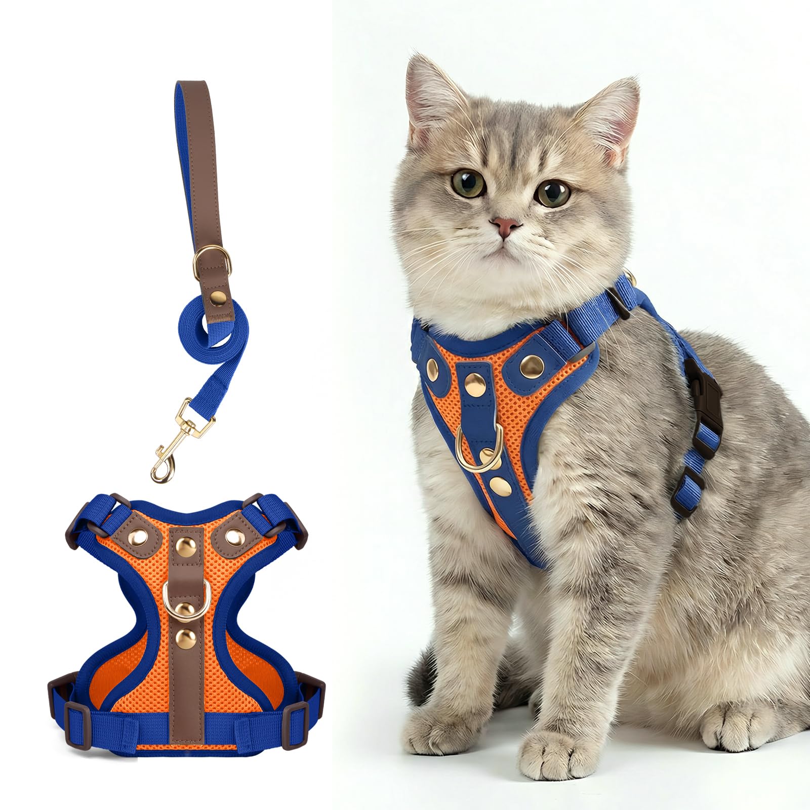 Modernest Cat Harness and Lead Set, Adjustable Kitten Harness and Lead Set with Premium Microfiber Leather Trim, Escape Proof Reflective Cat Vest Harness with Leash Sets for Cats Walking — image 1