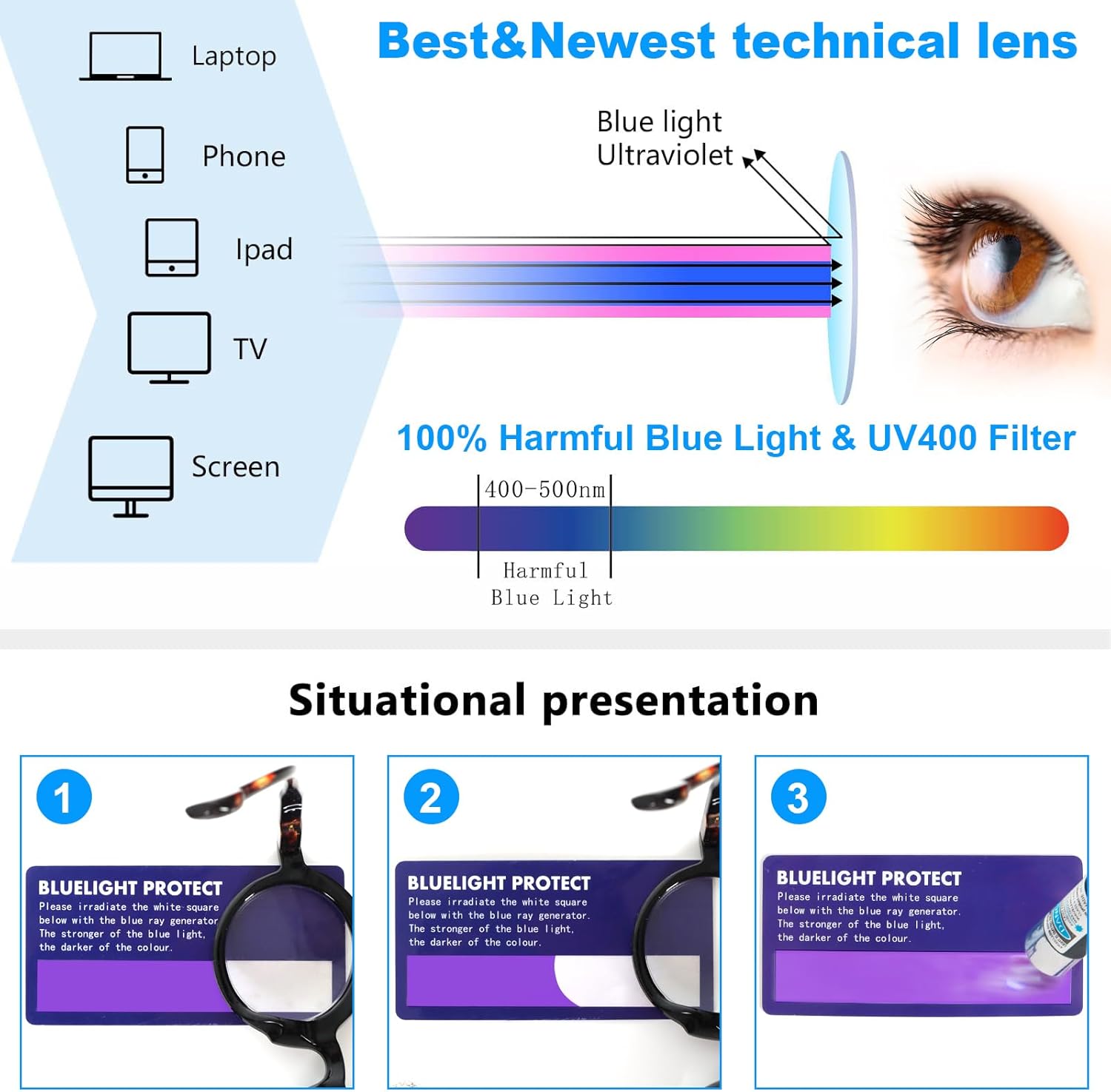 MMOWW 3 Pack Retro Round Reading Glasses for Women Men Blue Light Blocking Readers with Spring Hinges - Image 6