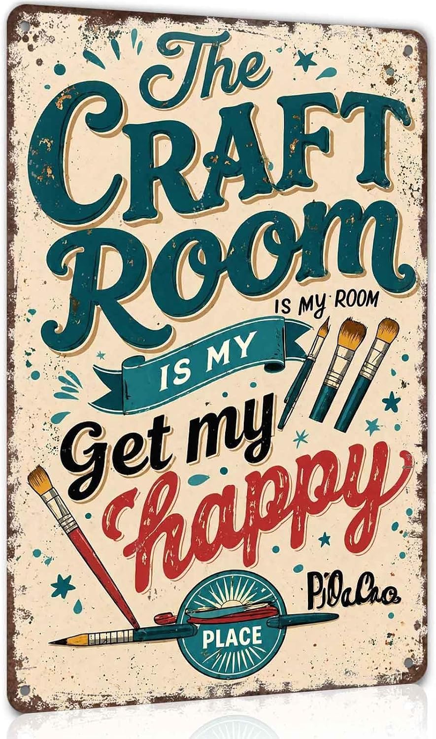 The Craft Room Is My Happy Place Craft Metal Sign 8 x 12 Inch