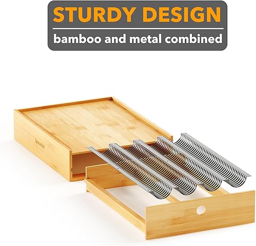 Miniatura 5 de SpaceAid Soporte de bambú para cápsulas de café Nespresso Vertuo, bandeja organizadora para soportes Nespresso Vertuo, compatible con 40 cápsulas