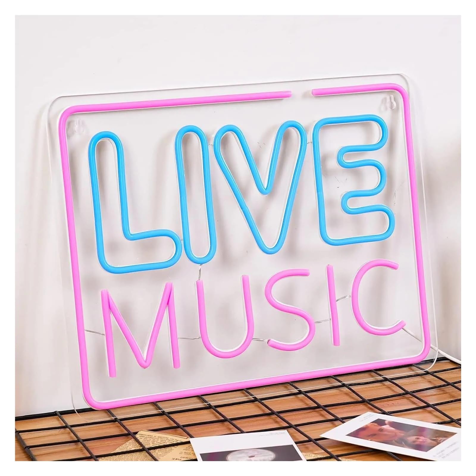 Luci al Neon Da Parete Insegna Al Neon "Live Music"Con Scritta Rosa E Blu, Decorazione Da Parete A LED Per Camera Da Letto, Sala Giochi, Club Musicale, Bar, Studio, Feste,32x40cm