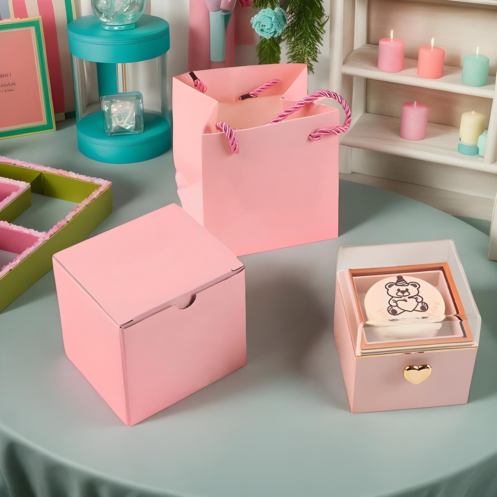 Generisch Ring Box, Rotating Reversible Bear Cake Jewelry Holder, Unique Display Storage Rings, Earrings, Accessories, Idea 3.15x3.15x3.15 inches for Women, Men, Birthday