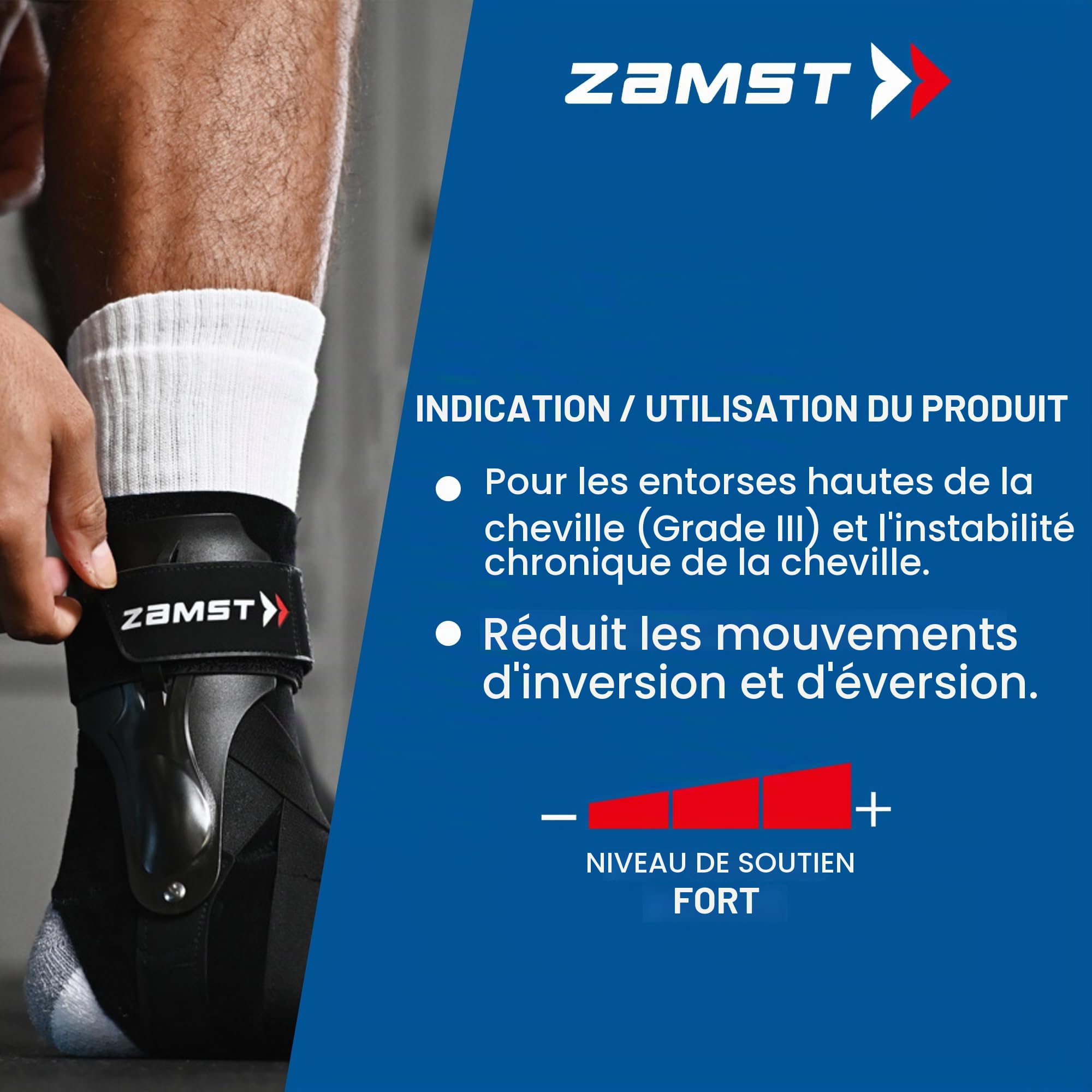 Zamst A2-DX Chevillère Noire de Sport – Support Respirant pour Cheville pour Hommes et Femmes avec Stabilisateurs Renforcés pour Entorse Grave de la Cheville – Pied Droit, Taille L