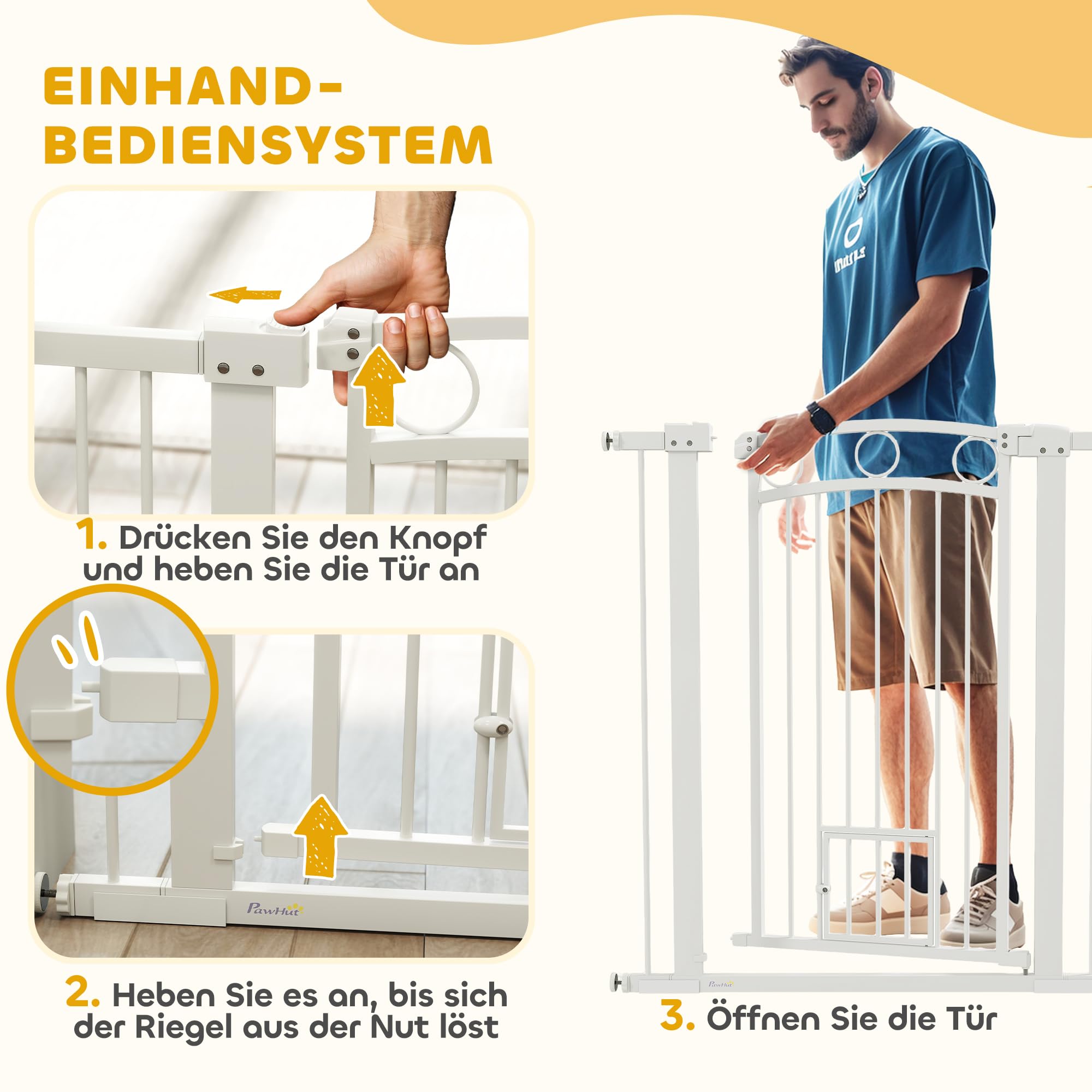 PawHut Puerta Puerta de Seguridad Perro, 76-104 cm Barrera Puerta sin taladrar, Puerta de Escalera de Acero, Puerta de Escalera con Puerta de Gato, Puerta de Seguridad, Puerta de Seguridad para | Barrera de seguridad para escaleras, de acero, con puerta d