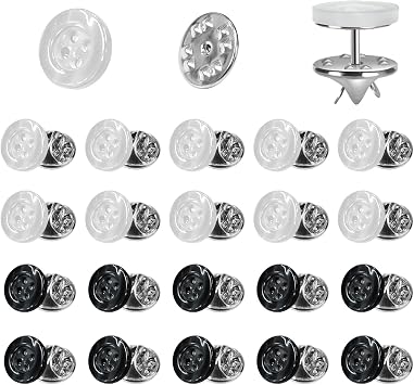 20Sets 11.5mm/0.45" No Sewing Shirt Buttons Anti-Exposure Multi-Purpose Brooches 4-Hole Resin Cover up Buttons Detachable Decorative Button for Shirts Hats Pants Tighten Clothes Black & White