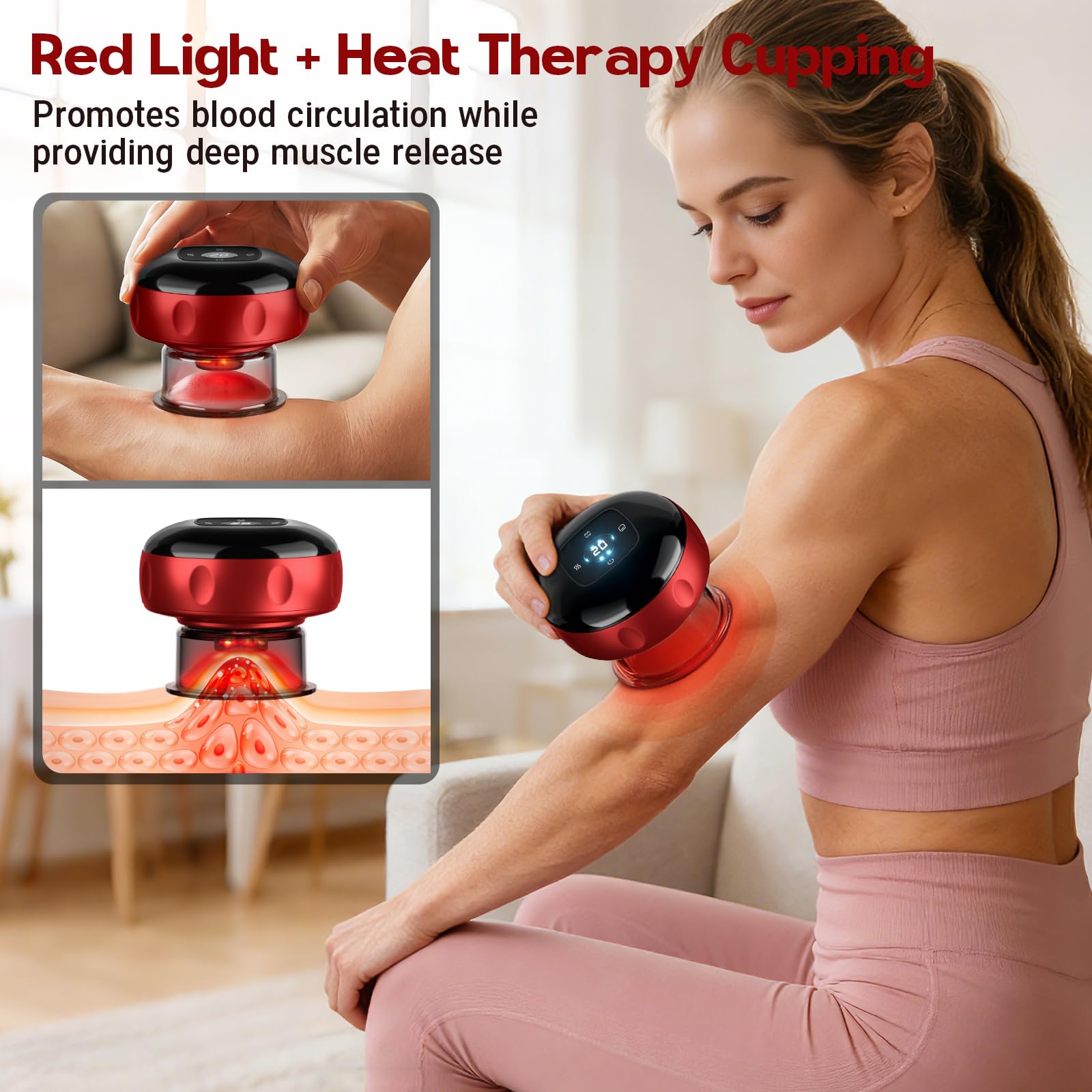 Schröpf-Set, intelligentes Schröpftherapie-Massagegerät, 7-in-1 Rotlicht-Schröpftherapie-Set mit 2 Modi für gezielte Schmerzlinderung, Muskelkater, straffere Haut, Schröpfset mit 12 Stufen Saugkraft