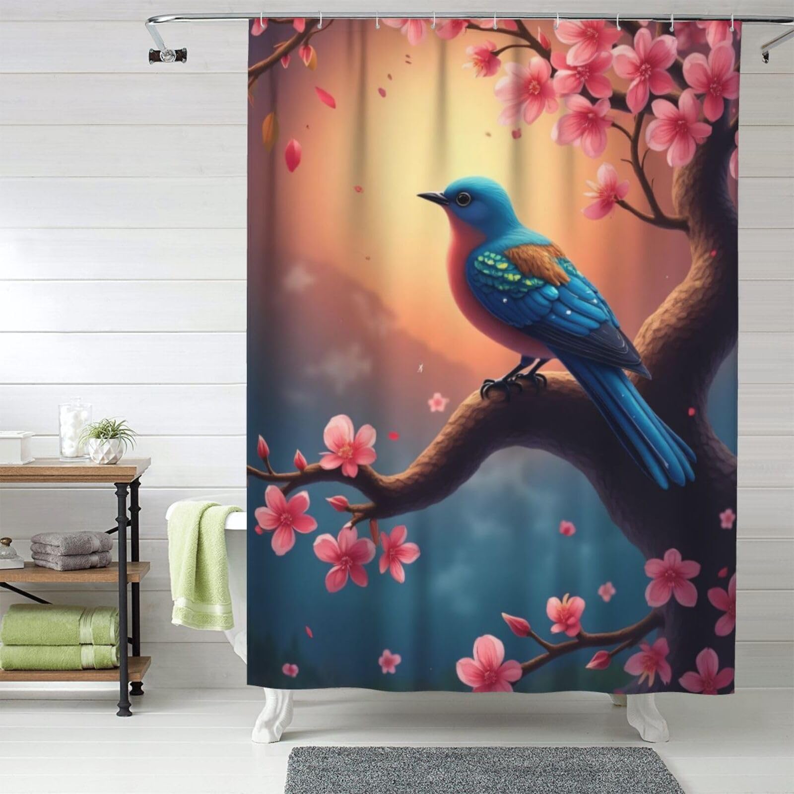Rideau de douche imprimé oiseau 152x183 cm lavable en tissu épais