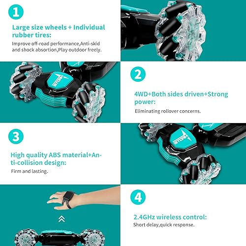 Miniatura 4 de LZV Auto de acrobacias a control remoto, 2.4 GHz 4WD con detección de gestos RC Stunt, rotación giratoria de 360 de doble cara para niños de 3 a 8