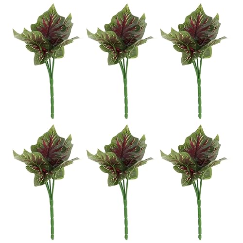 6pcs Artificial Red Heart Elephant Ear Plant Leaves, Simulation Greenery