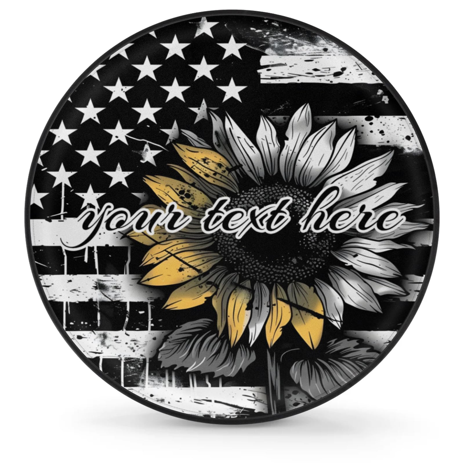 Joyousleap American Flag Sunflower Custom Spare Tire Cover, Personalized Wheel Tire Cover Fit for SUV Camper Truck Travel RV Trailer 15"