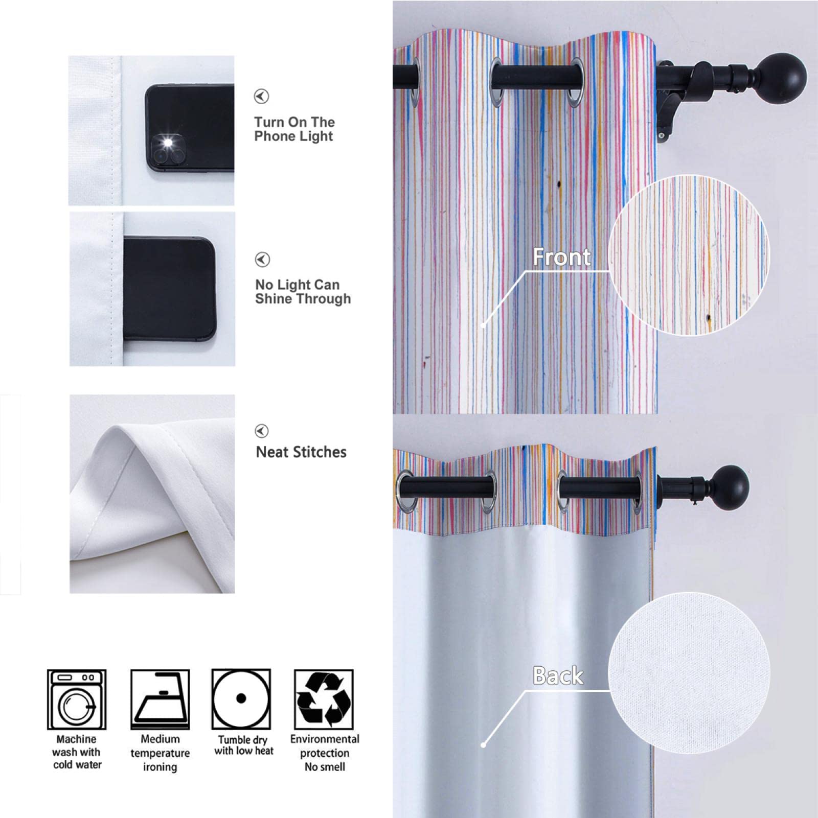 Cortinas Opacas para Dormitorio - Grommet Habitación con Aislamiento térmico Oscurecimiento Banksy Rainbow Cortinas de Lluvia para Sala de Estar Juego de 2 Paneles H160xB135
