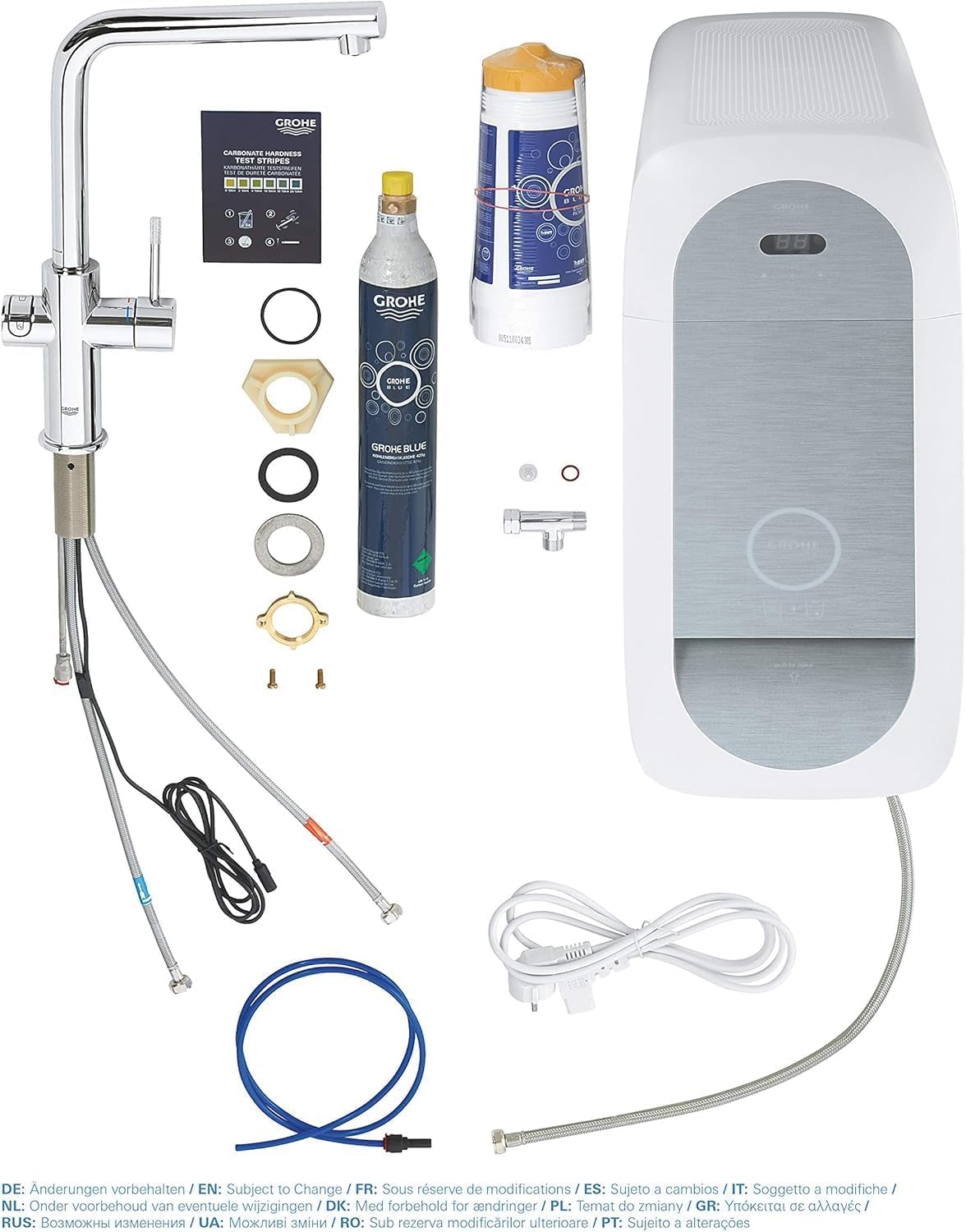 GROHE Blue Home Starter Kit con Rubinetto Filtro Acqua, Bocca L, Acqua Filtrata Refrigerata e Frizzante, WiFi e Bluetooth, Cromo, 31454001