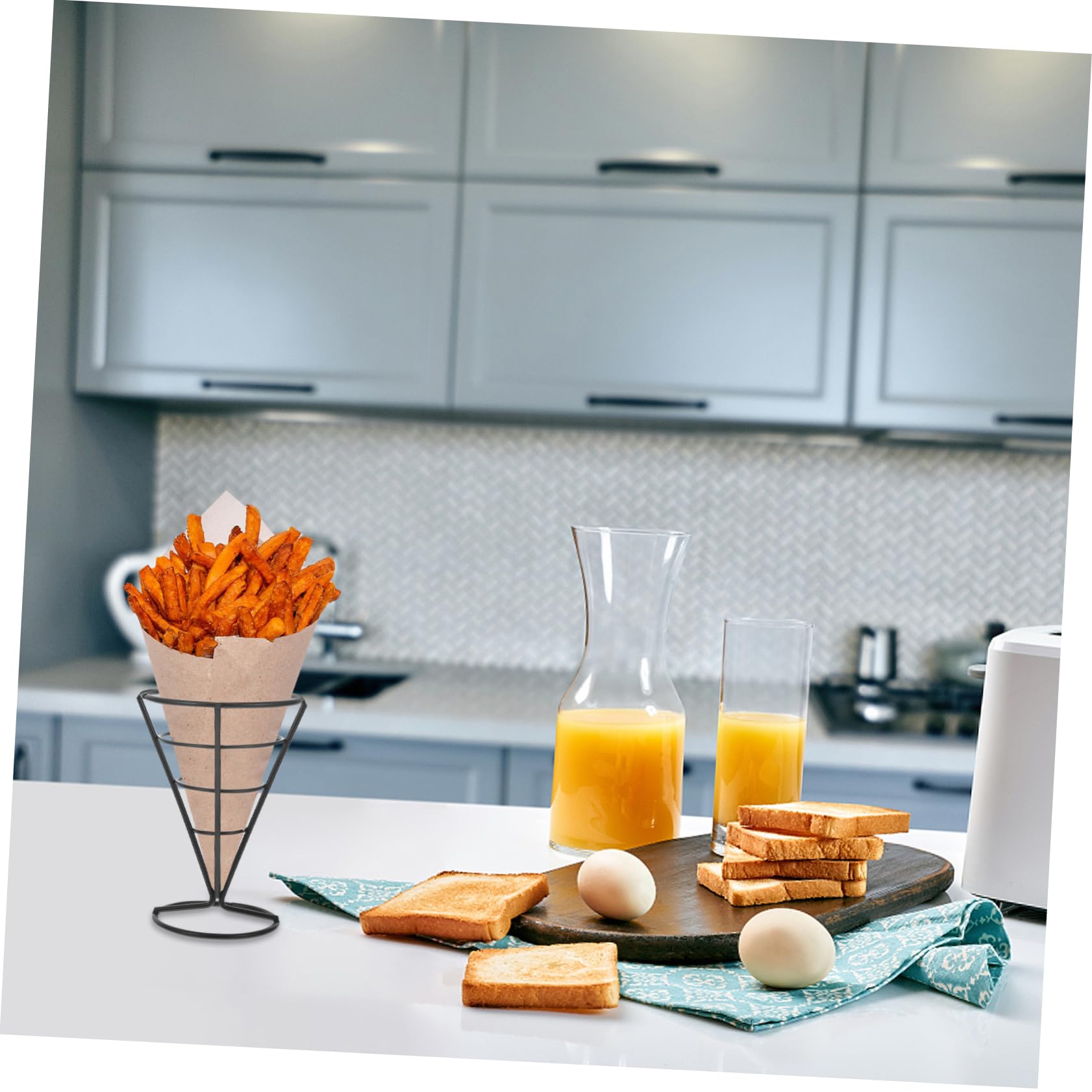 OFFSCH 2pcs French Fry Cone Stand Metal Wire Snack Basket for Restaurant Appetizer Serving Rack Fries Chips Holder
