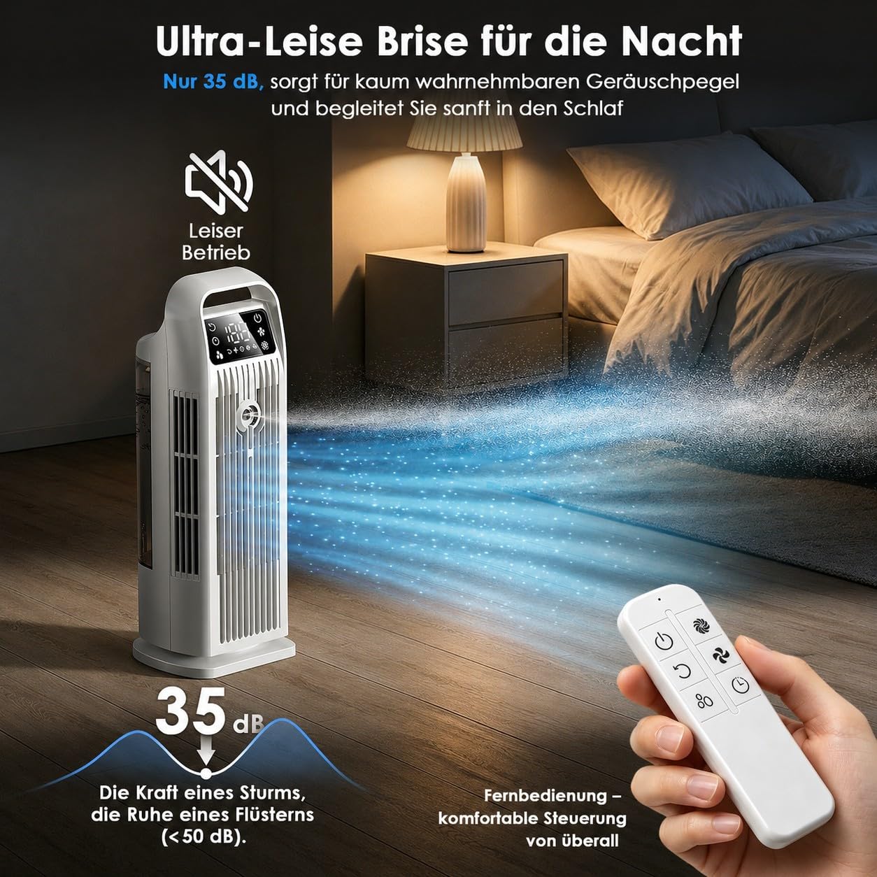 Mobile Klimaanlage ohne Abluftschlauch 6-in-1, Luftkühler mit Wasserkühlung & 1200ml Tank, 7m/s Turbo, 120° Oszillation, 1-12H Timer, 36W Leises Mini Klimagerät für Schlafzimmer & Büro, Cremeweiß