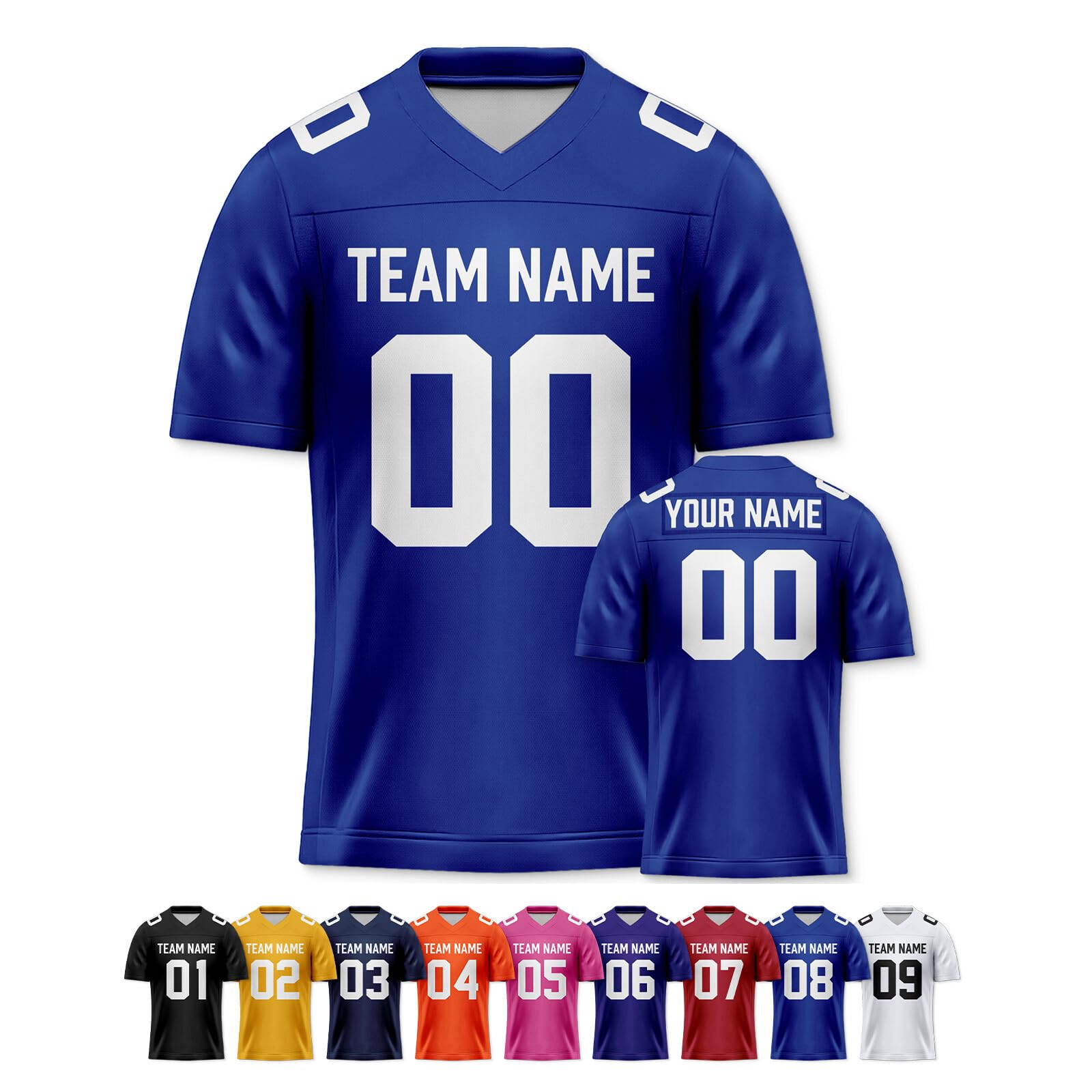 Custom Football Jersey Shirts Uniforms Solid Color Sports Apparel Personalize Name Number for Men Youth Women Fans Gifts S-7XL Royal