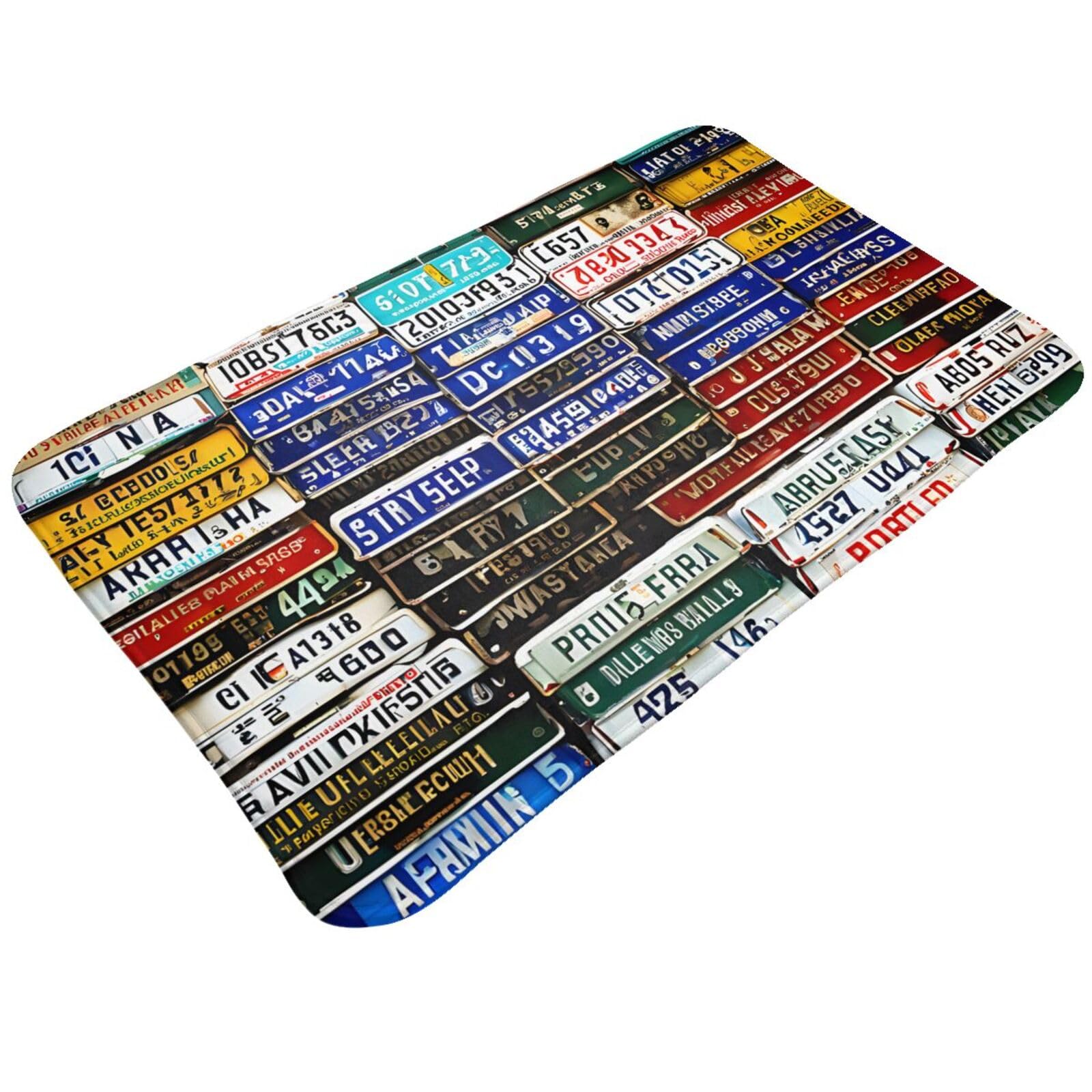 License Plate Print Living Room Bathroom Kitchen Anti Slip and Absorbent Carpet, Indoor Entrance Door Muddy Floor Mat, Ultra Soft Washable Carpet 21x31.5 Inches