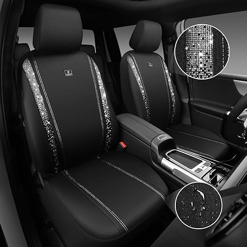 Miniatura 185 de CAR PASS Funda de asiento trasero de cuero y diamantes de imitación brillantes, impermeable, diseño de diamante brillante, ajuste universal, tiras