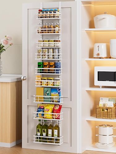 Miniatura 9 de Delamu Organizador de despensa sobre la puerta, organizador de puerta de despensa de 6 niveles con cesta ajustable, organizador de condimentos para