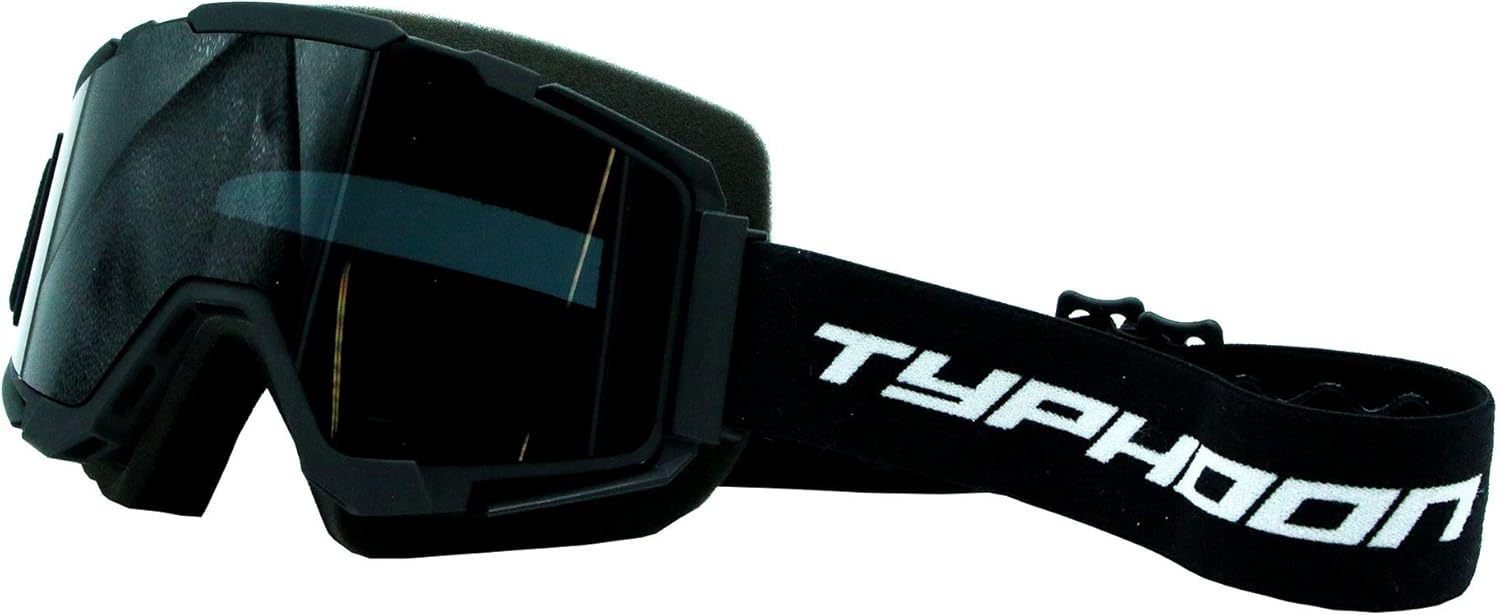Typhoon Snocross Snowmobile Goggles Double Pane Anti-Fog Smoke Tinted, Yellow & Clear Lenses With Case