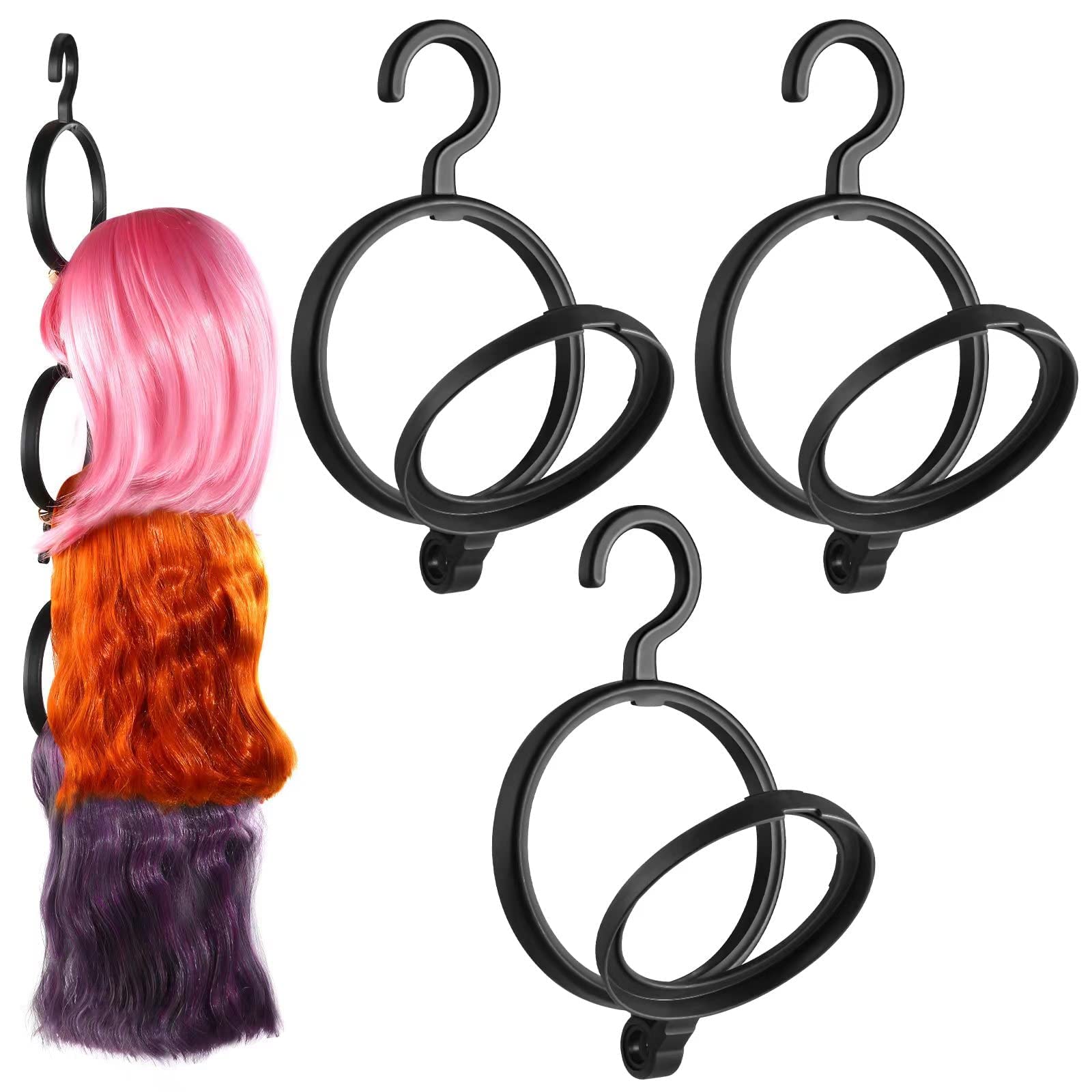 MAKINGTEC Hanging Wig Stand, Premium Wig Hanger for Multiple Wigs for Display, Storage, Styling, Portable Wig Stands Keep the Wig in Shape & Perfect, 3 Pack