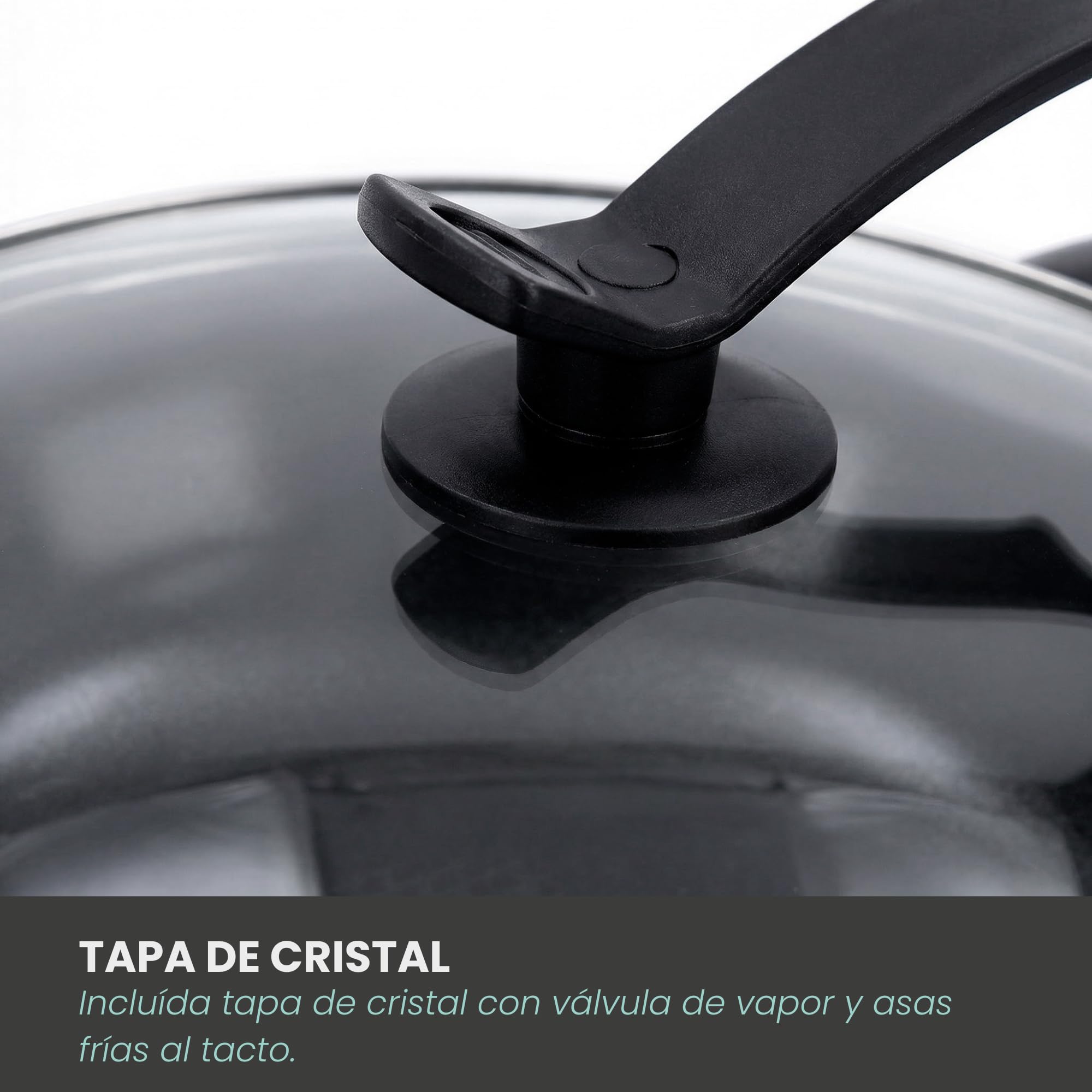 Jocca-Wok Eléctrico Multifunción 32 cm con Tapa de Cristal, Revestimiento Cerámico Antiadherente, Termostato Ajustable, 1600W, Ideal para Saltear, Freír y Cocinar al Vapor