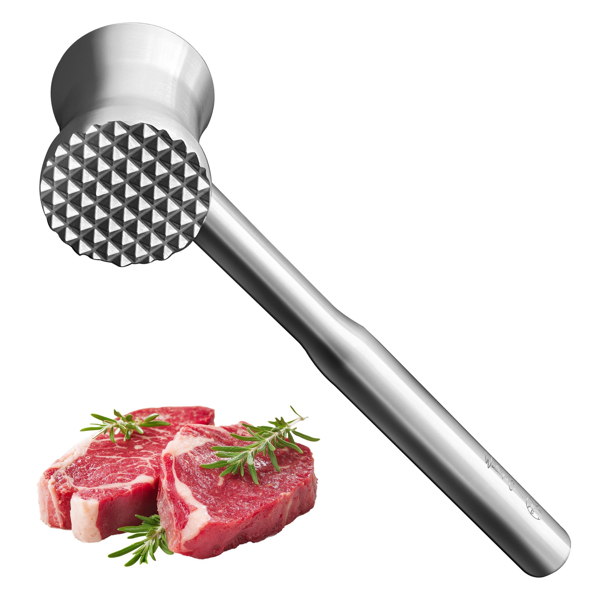 Stainless Steel Meat Tenderizer Hammer – Heavy-Duty All-Metal Design, Anti-Rust &amp; Dishwasher Safe – Textured Surface for Steak, Chicken, Pork, and More,6 - YEAR WARRANTY