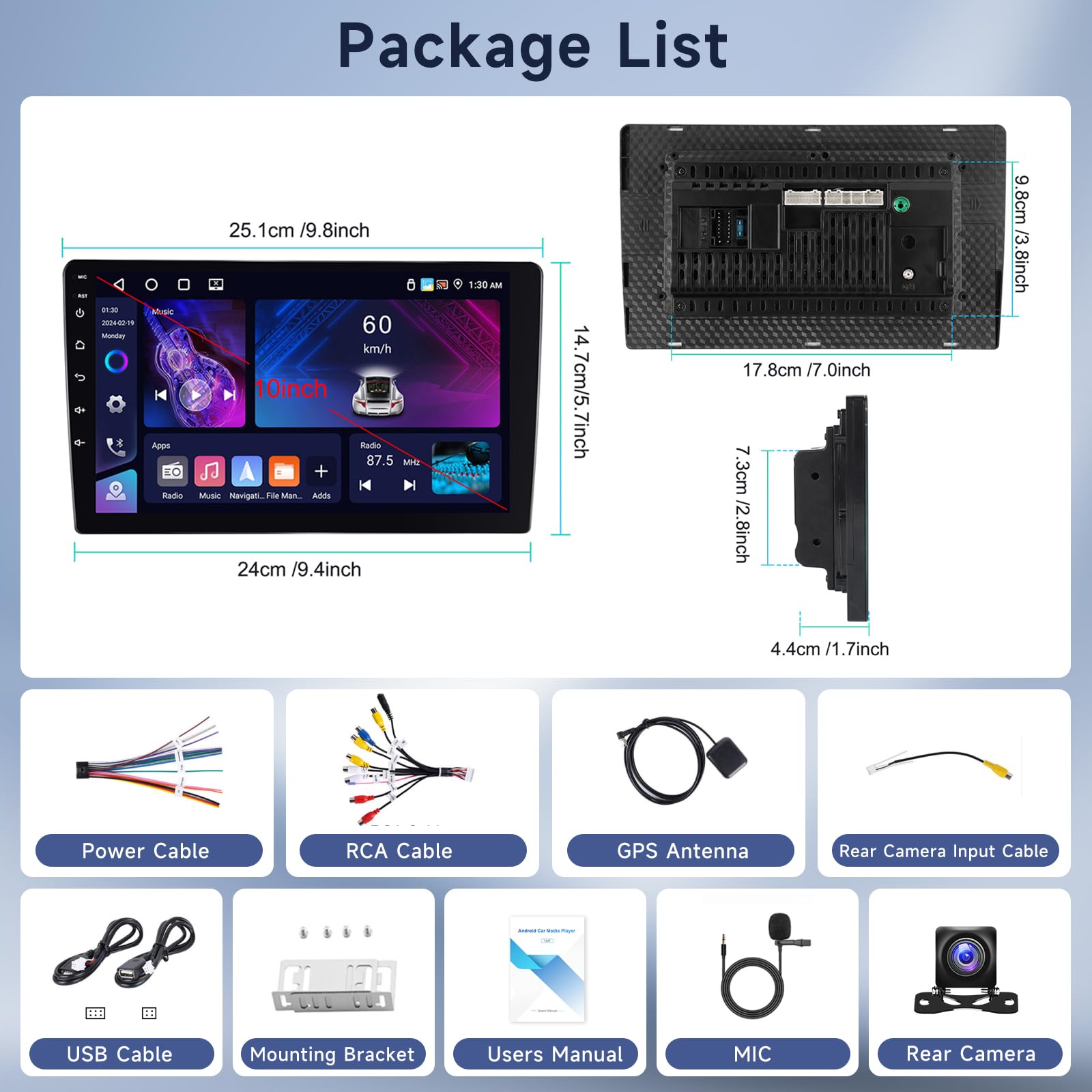 Hodozzy 4G+64G Android 2 Din 10,1 Pollici Touch Screen Autoradio con Navigazione GPS Bluetooth Radio Wireless Carplay Android Auto, Stereo 2 Din WiFi Mirror Link FM/RDS EQ/USB/SWC+ Telecamera