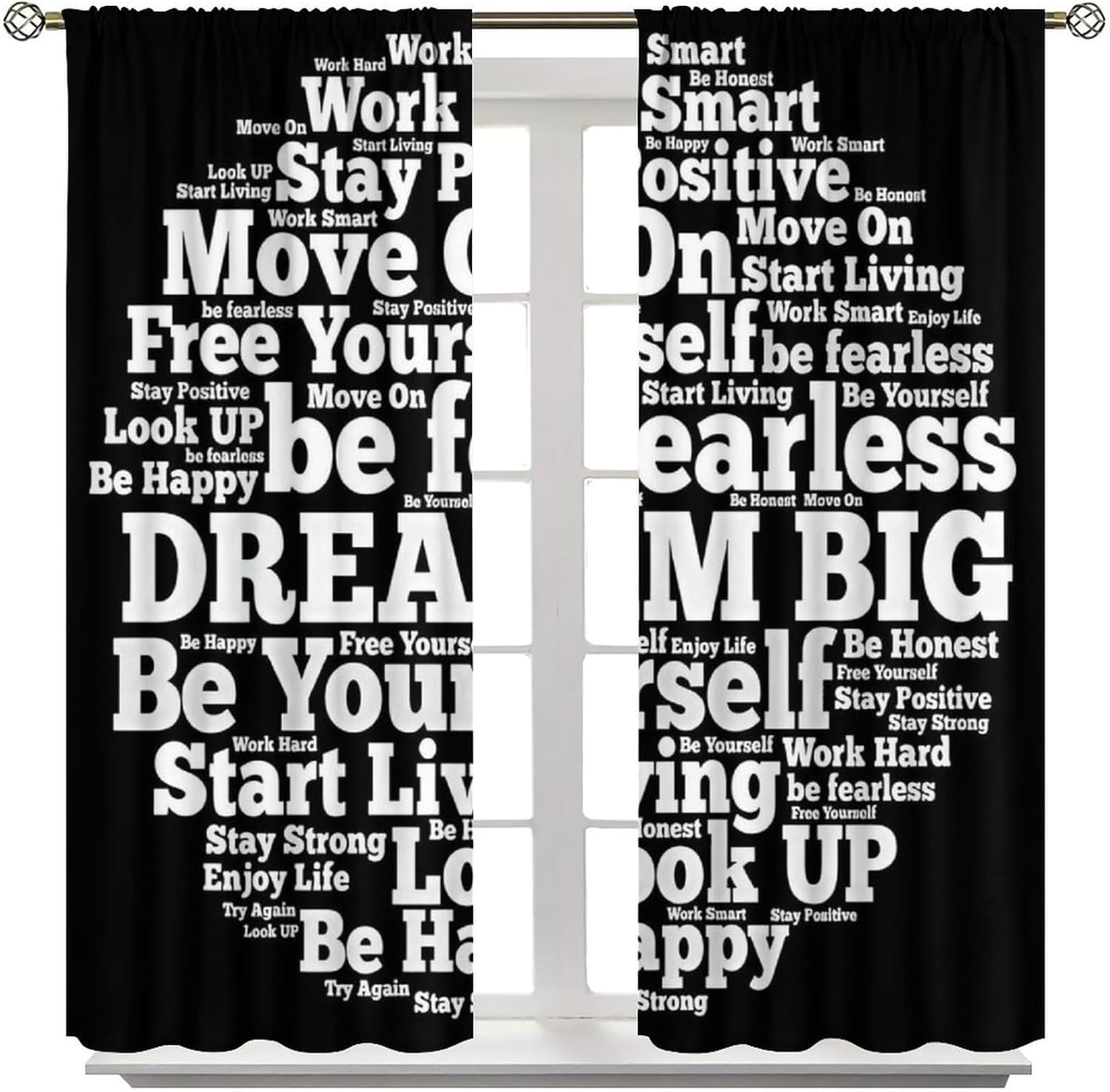 Inspirational Quote Blackout Curtains, Black White Positive Words Motivational Phrases Modern Design Window Drapes for Bedroom Living Room Bathroom Kitchen Office Home Decor, 42" W X 45" L