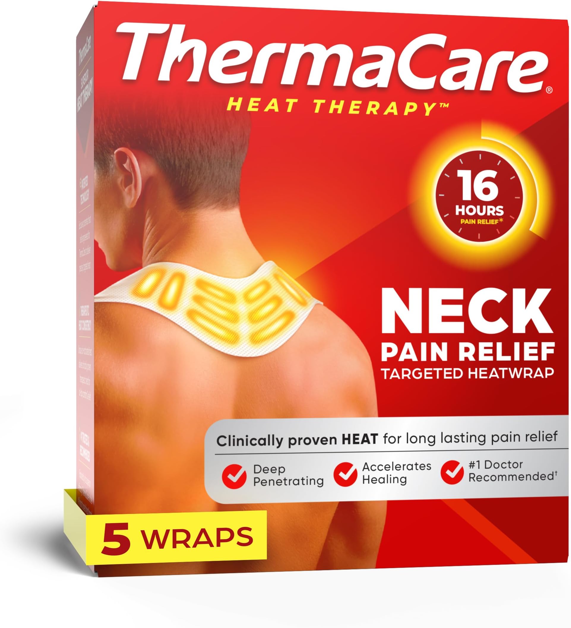ThermaCare Adhesvie Heat Wraps, Portable Neck & Shoulder Heating Pads & Pain Relief Patches for Sore and Stiff Muscles, HSA/FSA Eligible & Approved, 5 Count