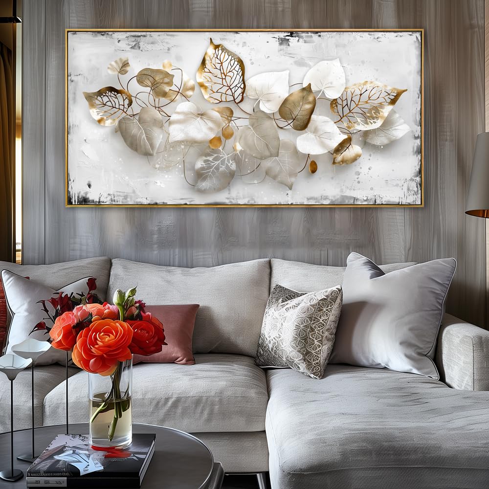 Wall Art Leaf Modern Botanical Artwork Canvas Painting for Living Room Bedroom Dining Room Home Office Decor 20"x40" with Framed