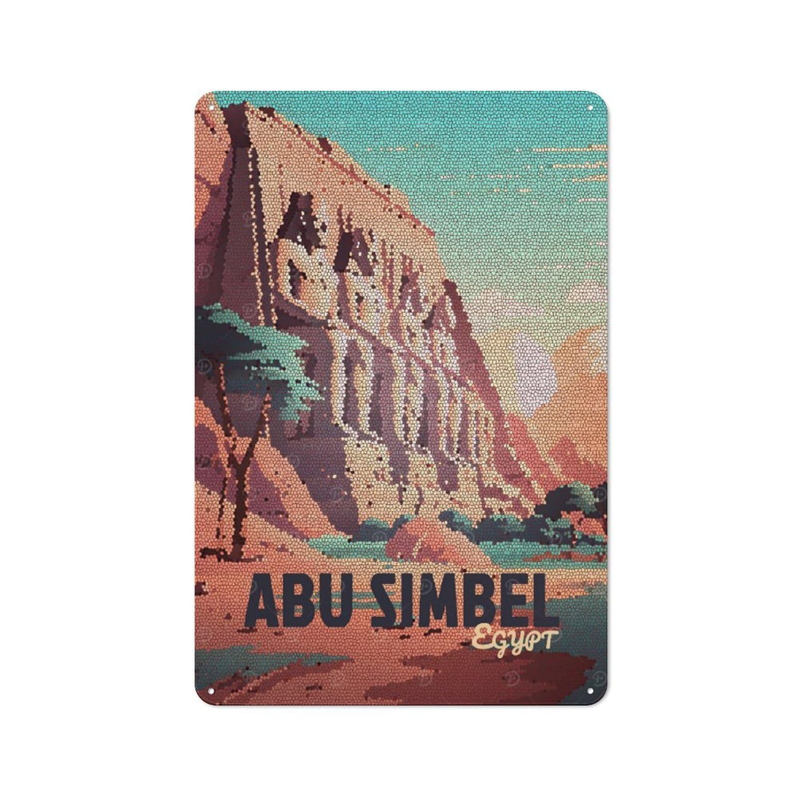 Junmoney Style-24 Metal Wall Plaque With Abu Simbel Egypt Mosaic Design 30X20cm, Retro Room Wall Plaque For Home, Shop, Pub Or Studio Wall
