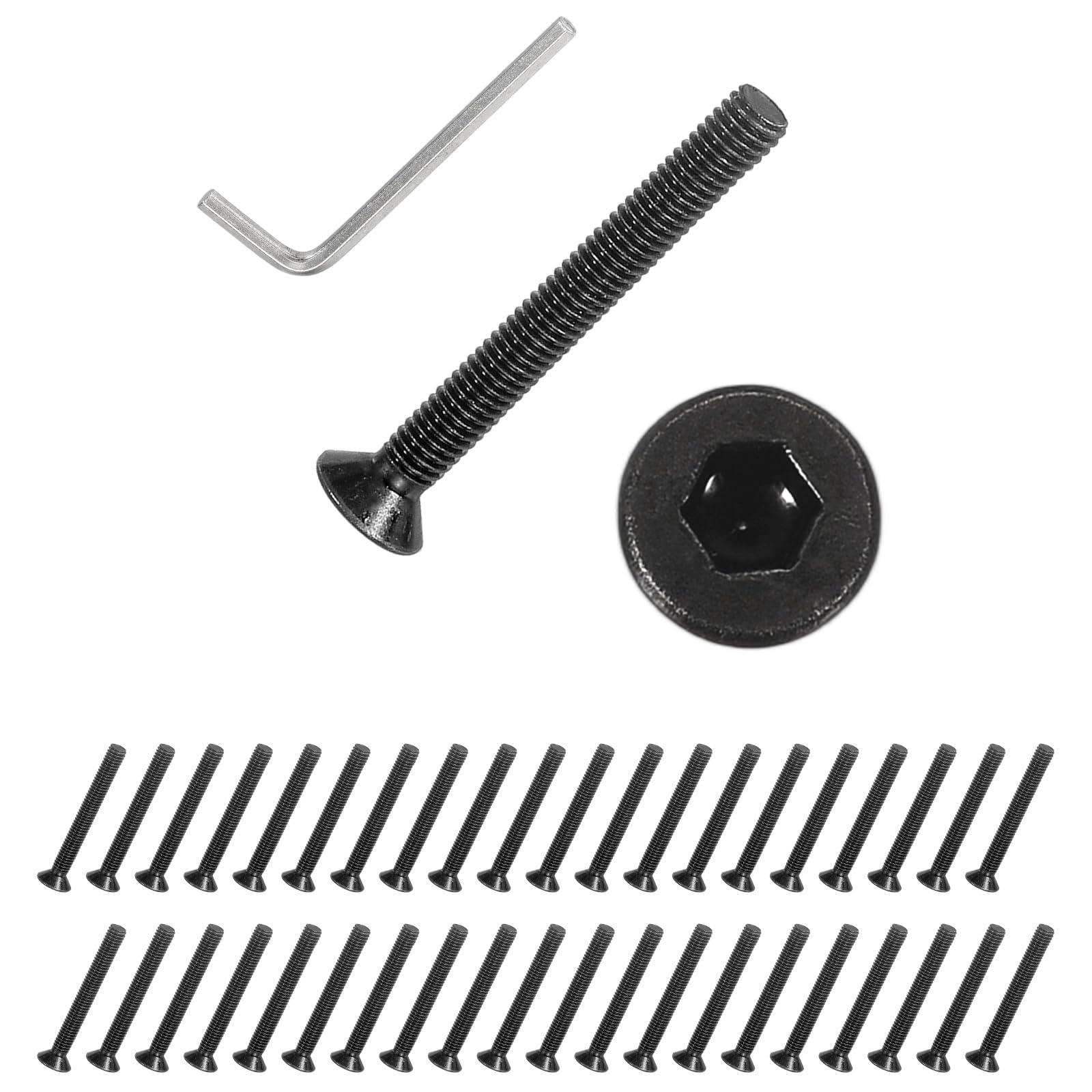 PATIKIL M3x25 mm Flat Head Socket Cap Screws, 50 Pcs Carbon Steel Flat Countersunk Bolts Hex Socket Drive Machine Screws Full Thread Grade 10.9 with Hex Spanner, Black