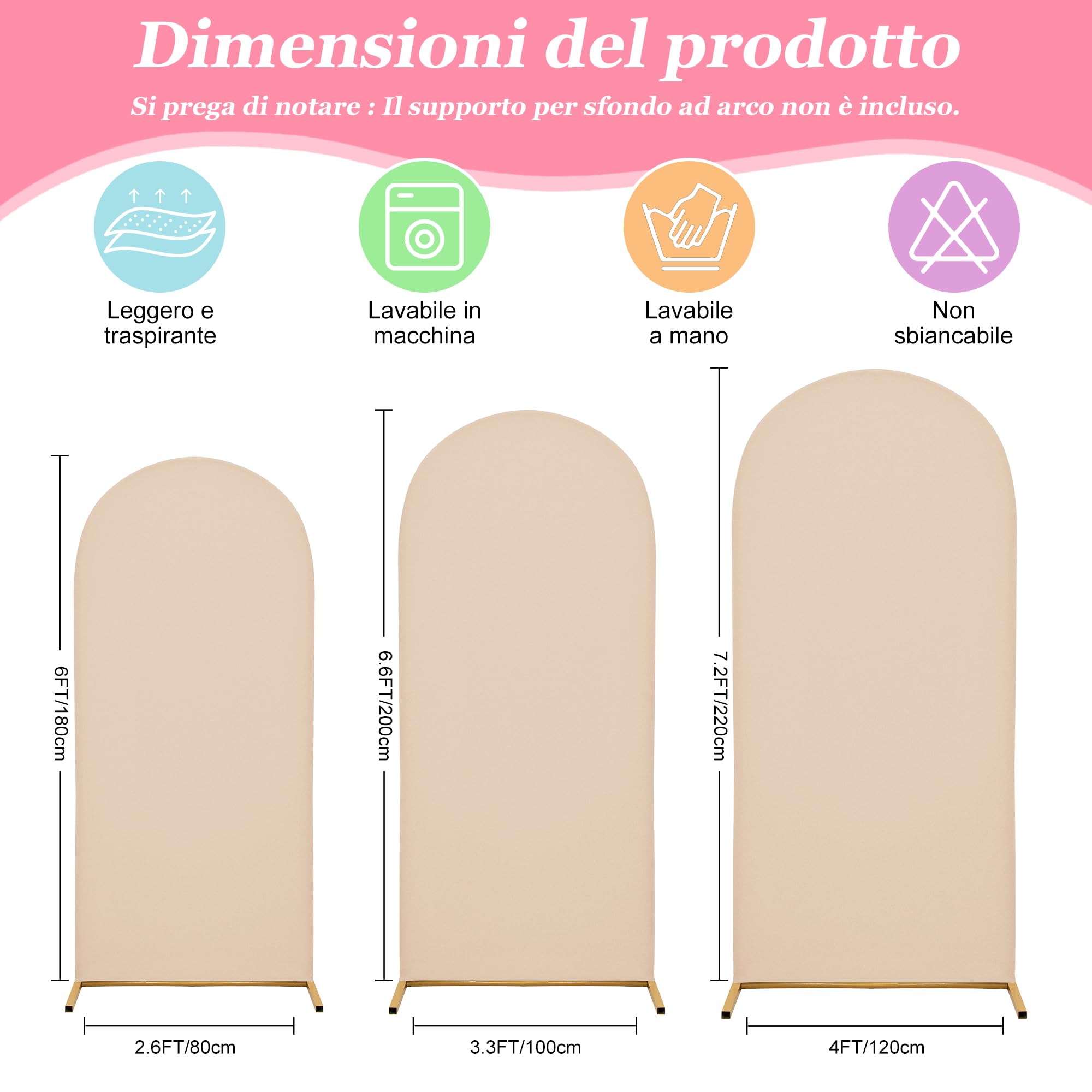 Copertura per arco nuziale | Copertura per sfondo arco nuziale Copertura per telaio arco | Adatta per matrimoni, feste di compleanno, cerimoni (Beige, 6.6FT)