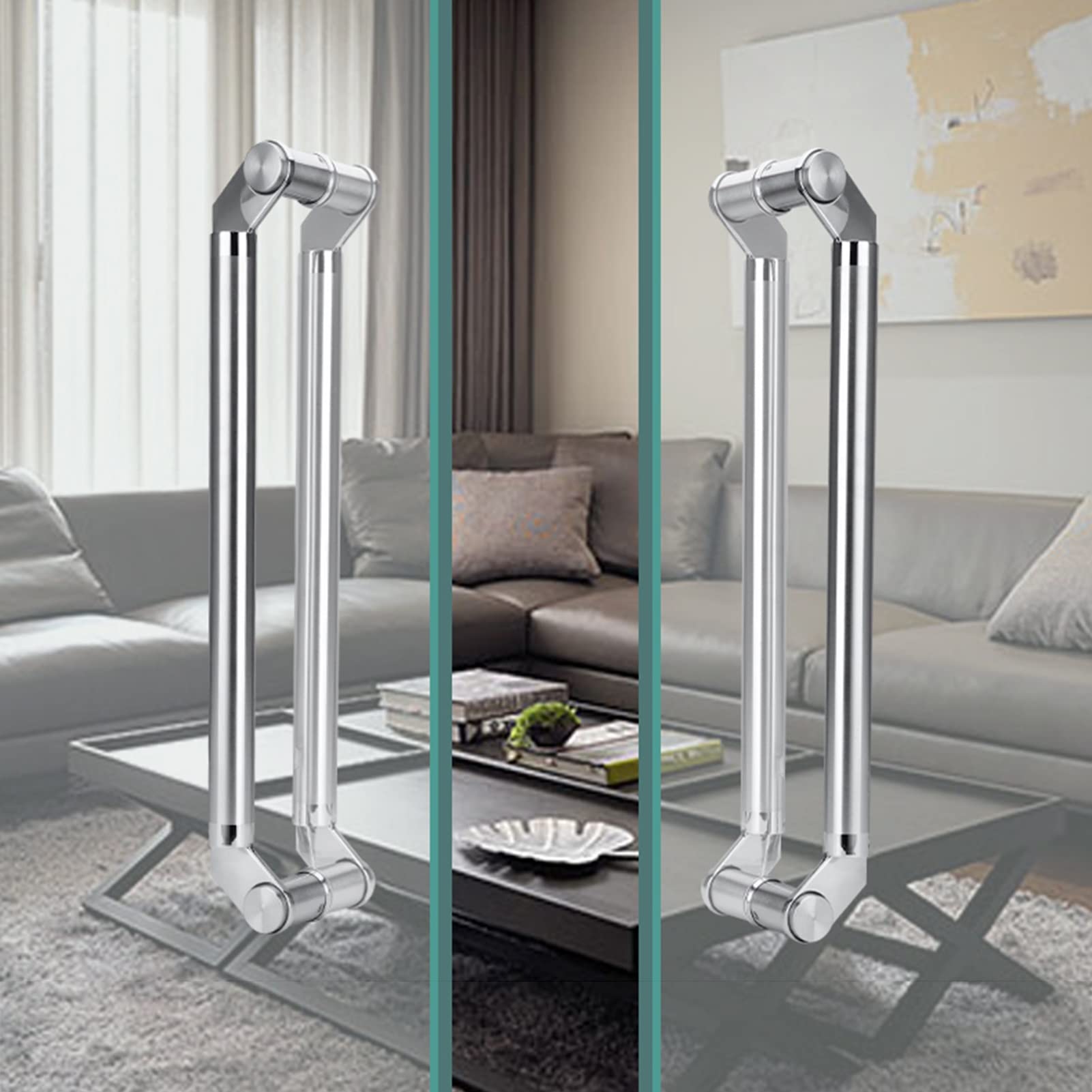 Poignée de porte en verre inox brossé de 80 cm avec finitions polies haut de gamme