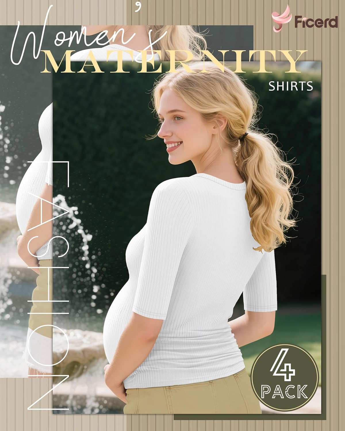 Ficerd 4 Pack Women’s Maternity Shirts, Cotton Half Sleeve Pregnancy Tops Ribbed V Neck Casual Slim Fit Maternity Clothes - Image 2